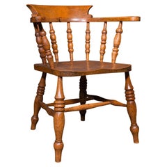 Antique Elbow Chair, English, Beech, Elm, Smoker's Bow, Captain, Victorian, 1900