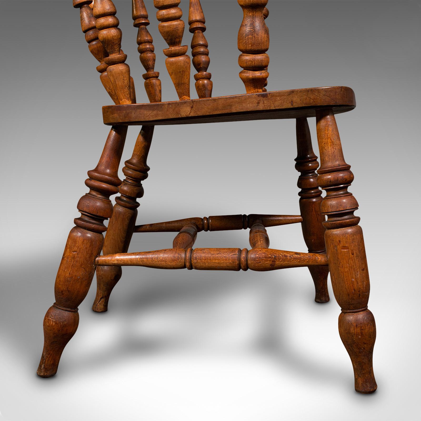 Antique Elbow Chair, English, Beech, Smoker's Bow, Captain Seat, Victorian, 1880 For Sale 6