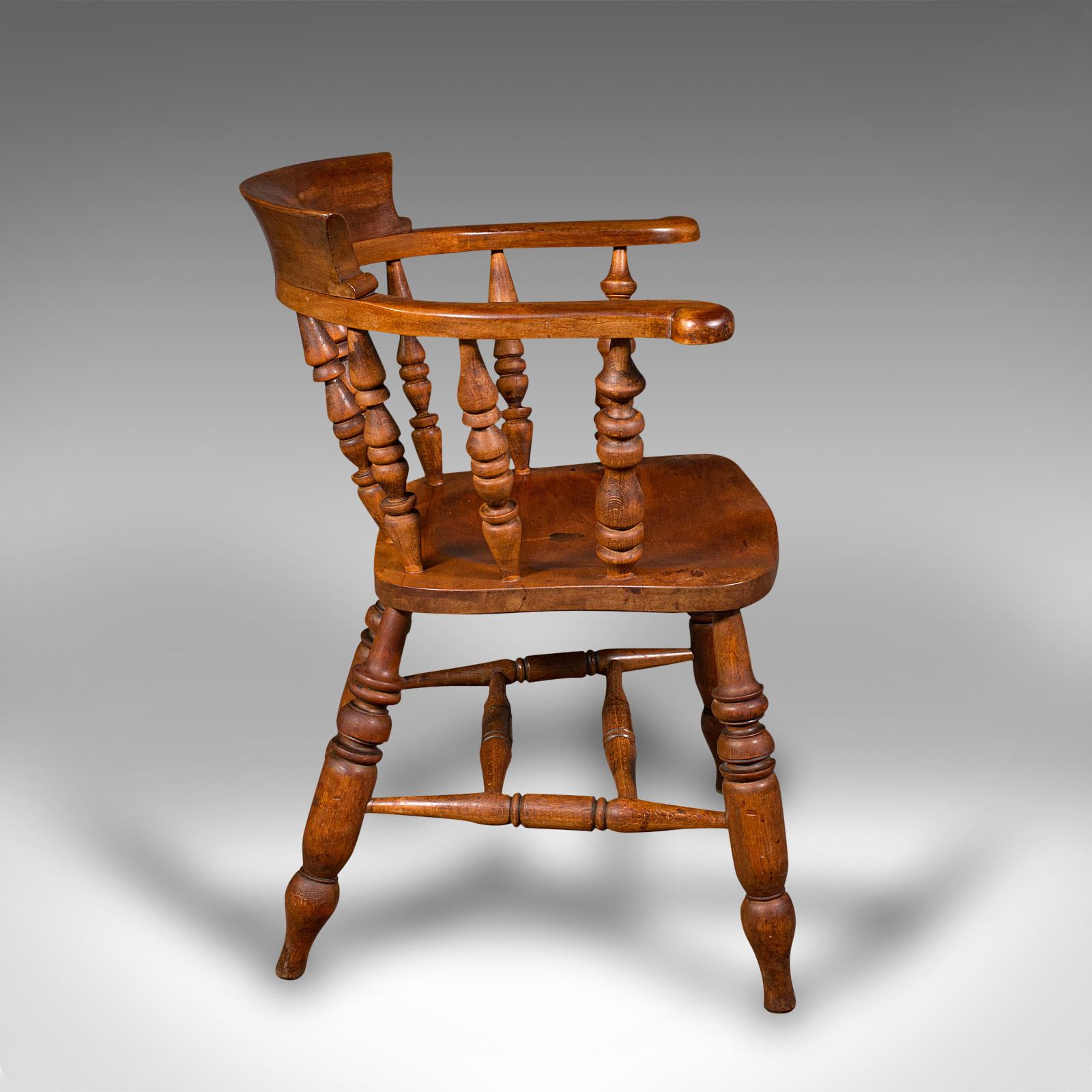 Antiker Elbow-Stuhl, englisch, Buche, Rauchschleifenschleife, Kapitänssitz, viktorianisch, 1880 (Spätviktorianisch) im Angebot