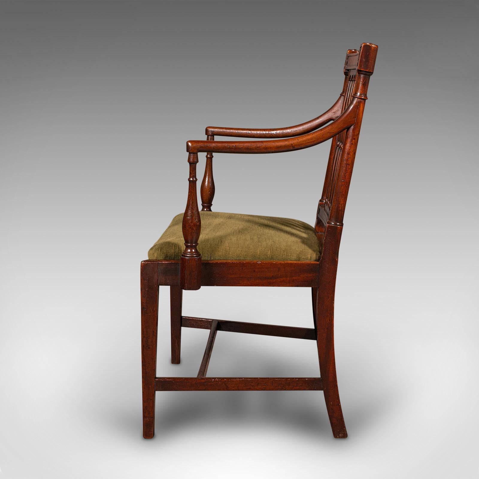 British Antique Elbow Chair, English, Carver Seat, After Sheraton, Georgian, Circa 1780