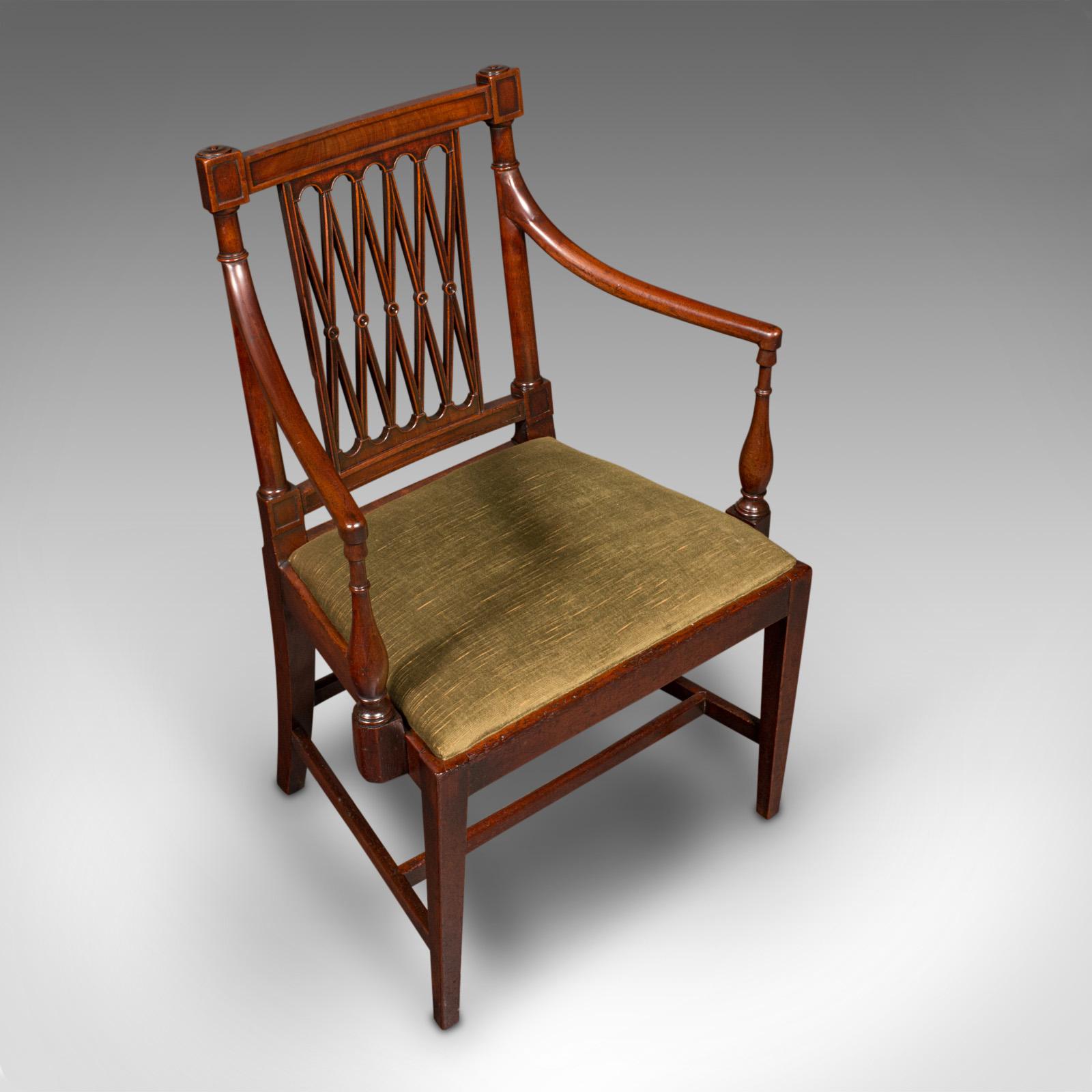 18th Century Antique Elbow Chair, English, Carver Seat, After Sheraton, Georgian, Circa 1780