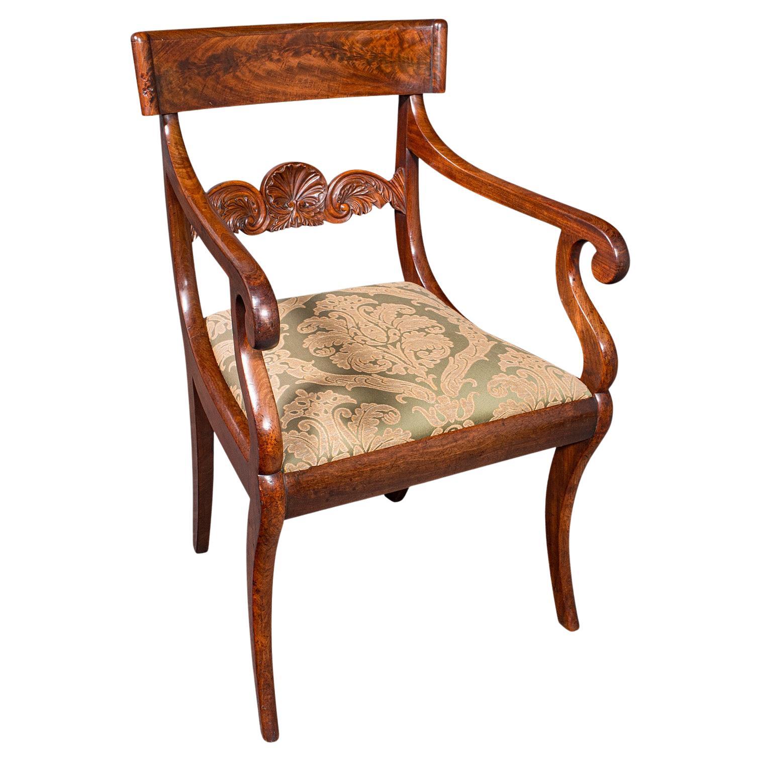 Antiker Ellbogenstuhl, englischer Salonstuhl, Arbeitszimmer, Schlafzimmersessel, Regency