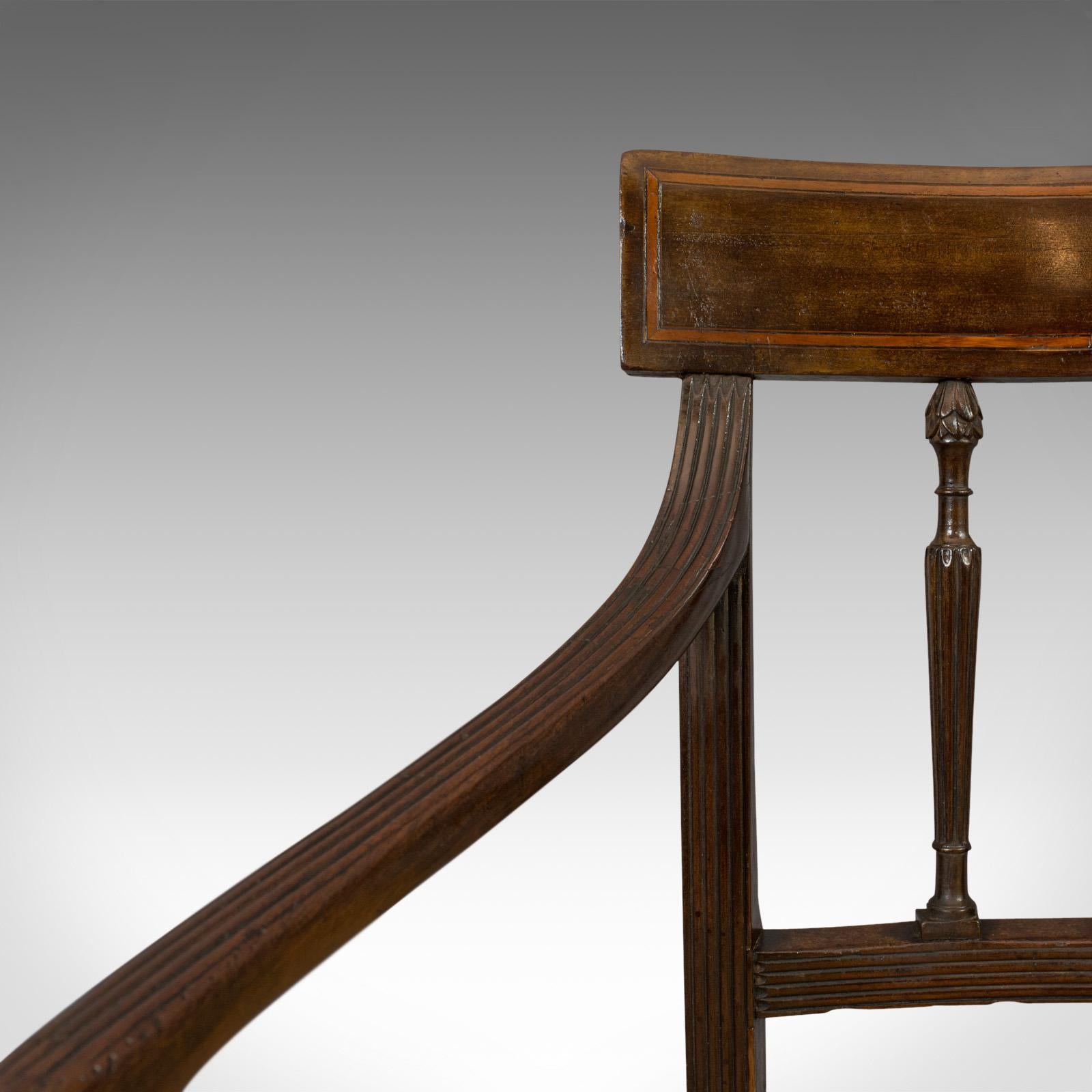 Antique Elbow Chair, English, Mahogany, Armchair, Sheraton Overtones, Regency 3