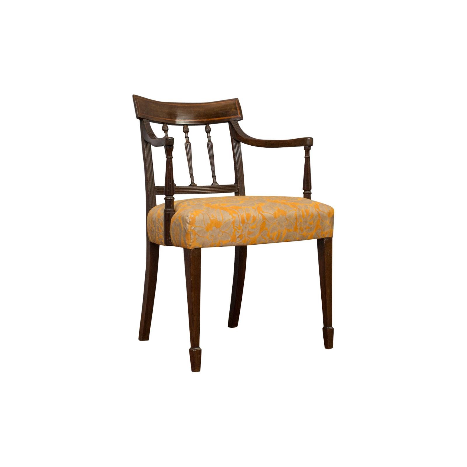 Antique Elbow Chair, English, Mahogany, Armchair, Sheraton Overtones, Regency