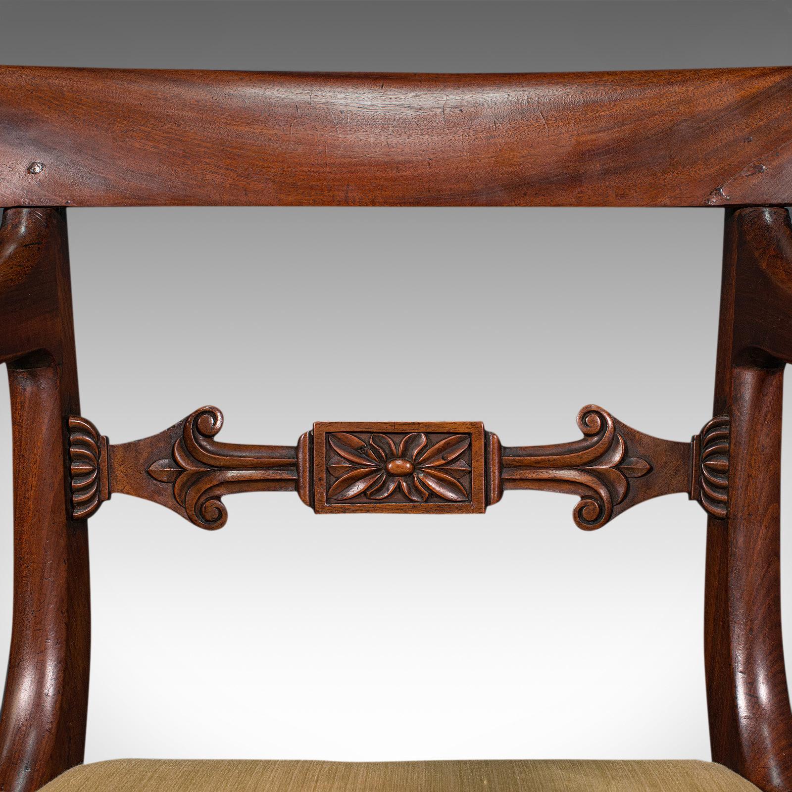 Antique Elbow Chair, English, Mahogany, Carver, Drop in Seat, Regency, C.1820 5