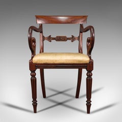 Antique Elbow Chair, English, Mahogany, Carver, Drop in Seat, Regency, C.1820