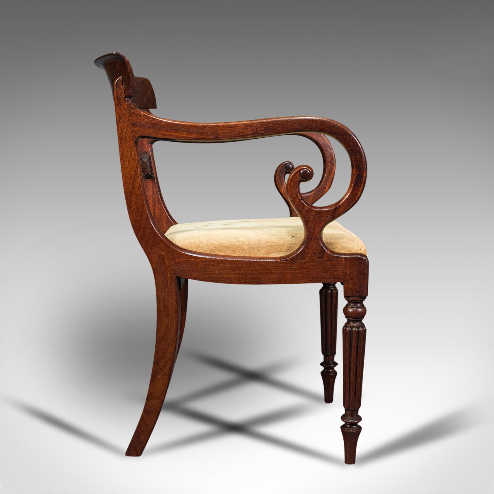 Antique Elbow Chair, English, Mahogany, Carver, Drop in Seat, Regency, C.1820 In Good Condition In Hele, Devon, GB