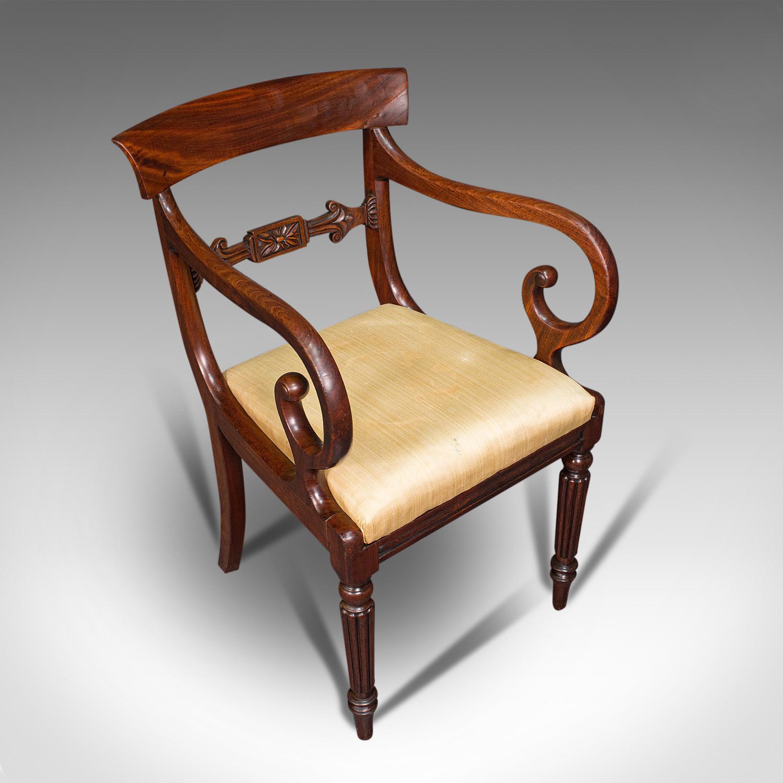Antique Elbow Chair, English, Mahogany, Carver, Drop in Seat, Regency, C.1820 2