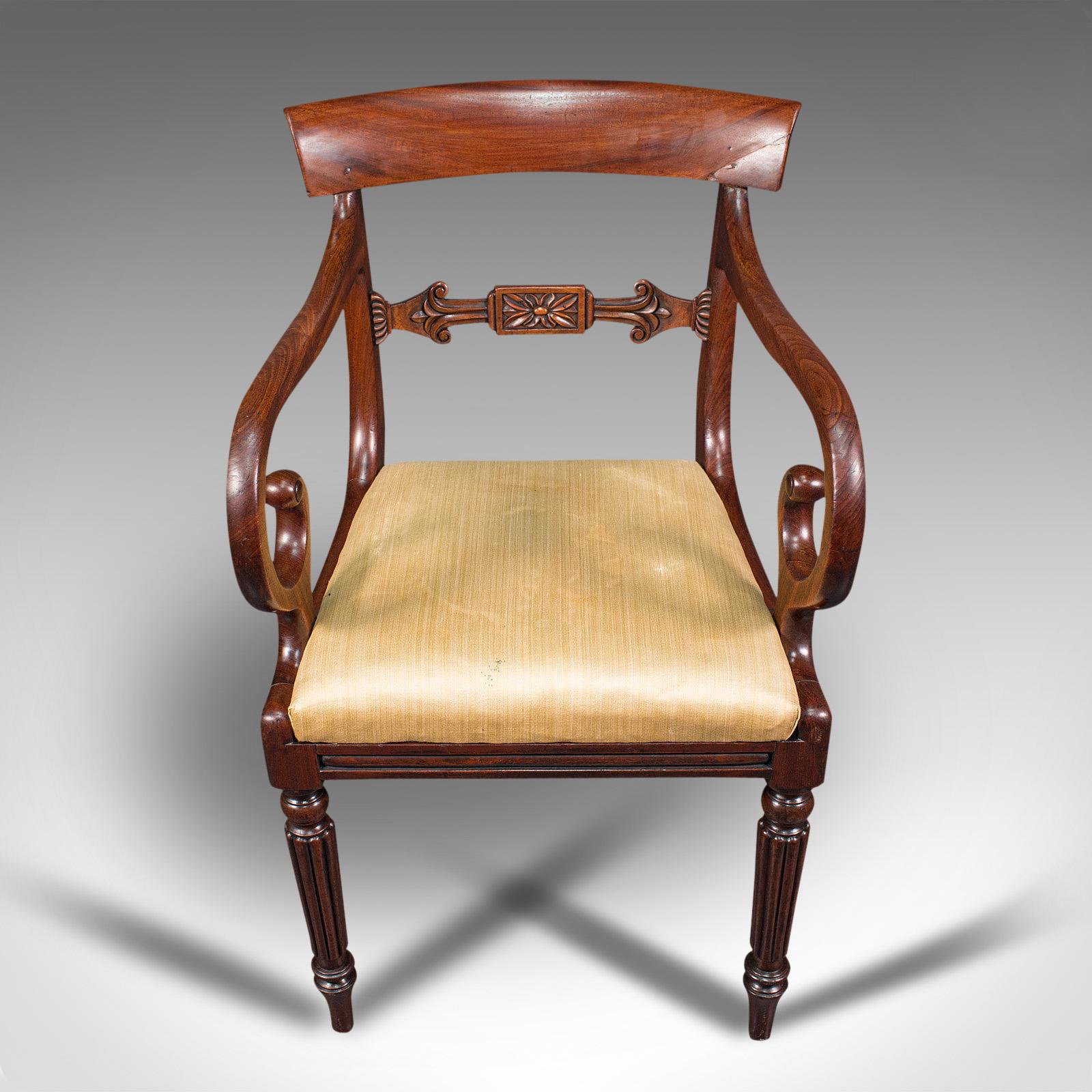 Antique Elbow Chair, English, Mahogany, Carver, Drop in Seat, Regency, C.1820 3