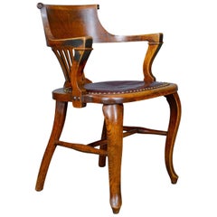 Antique Elbow Chair English Oak Leather Office Desk Captains, Study, circa 1910
