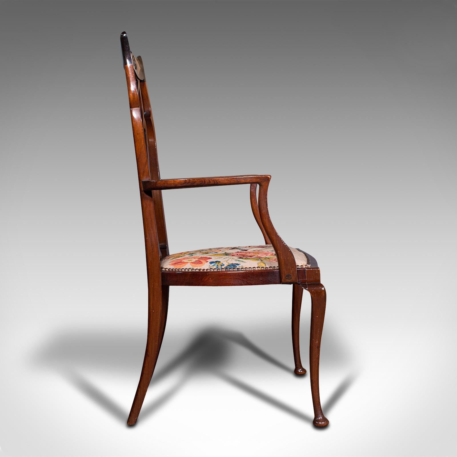 British Antique Elbow Chair, English, Occasional, Art Nouveau, Libertyesque, Victorian