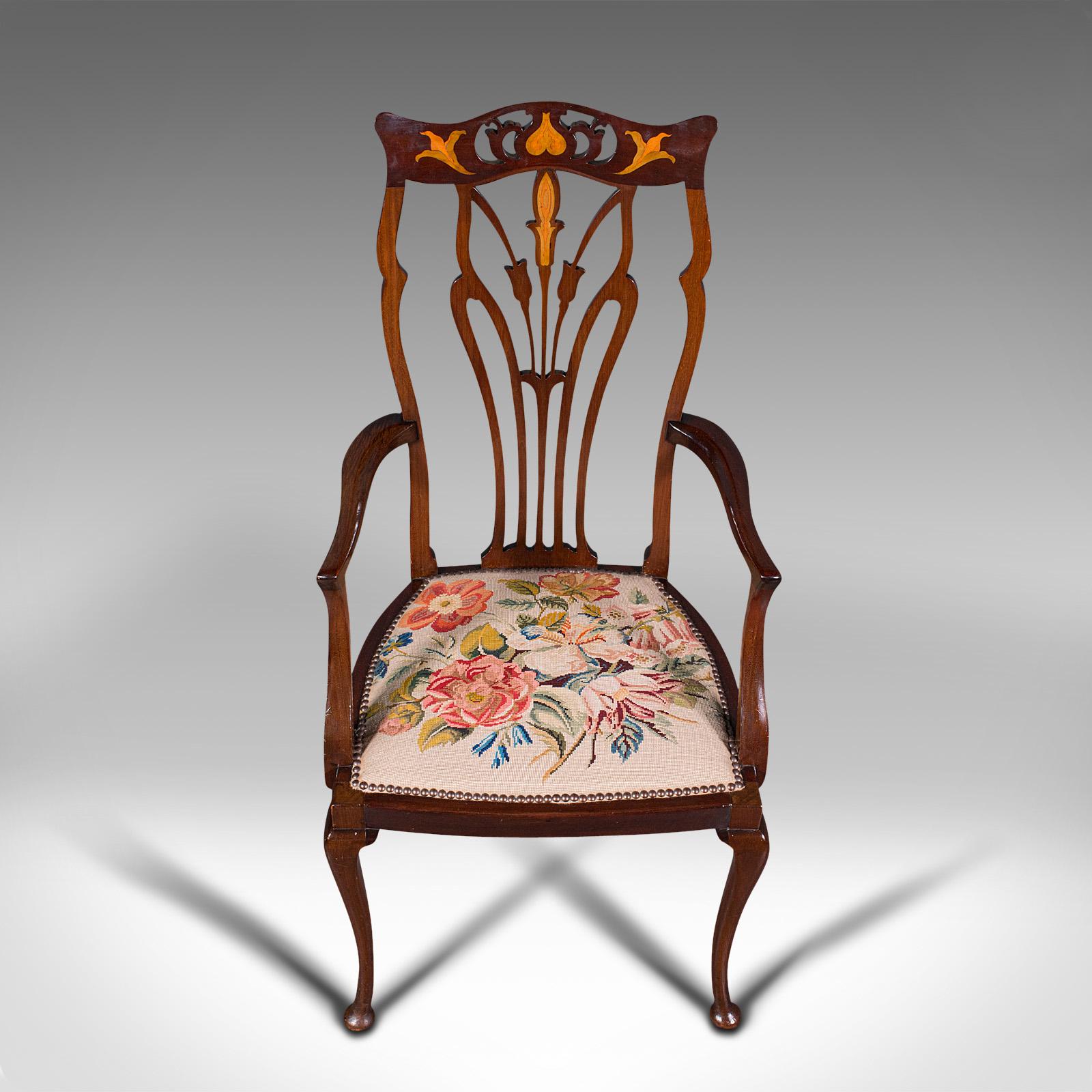 Antique Elbow Chair, English, Occasional, Art Nouveau, Libertyesque, Victorian 1