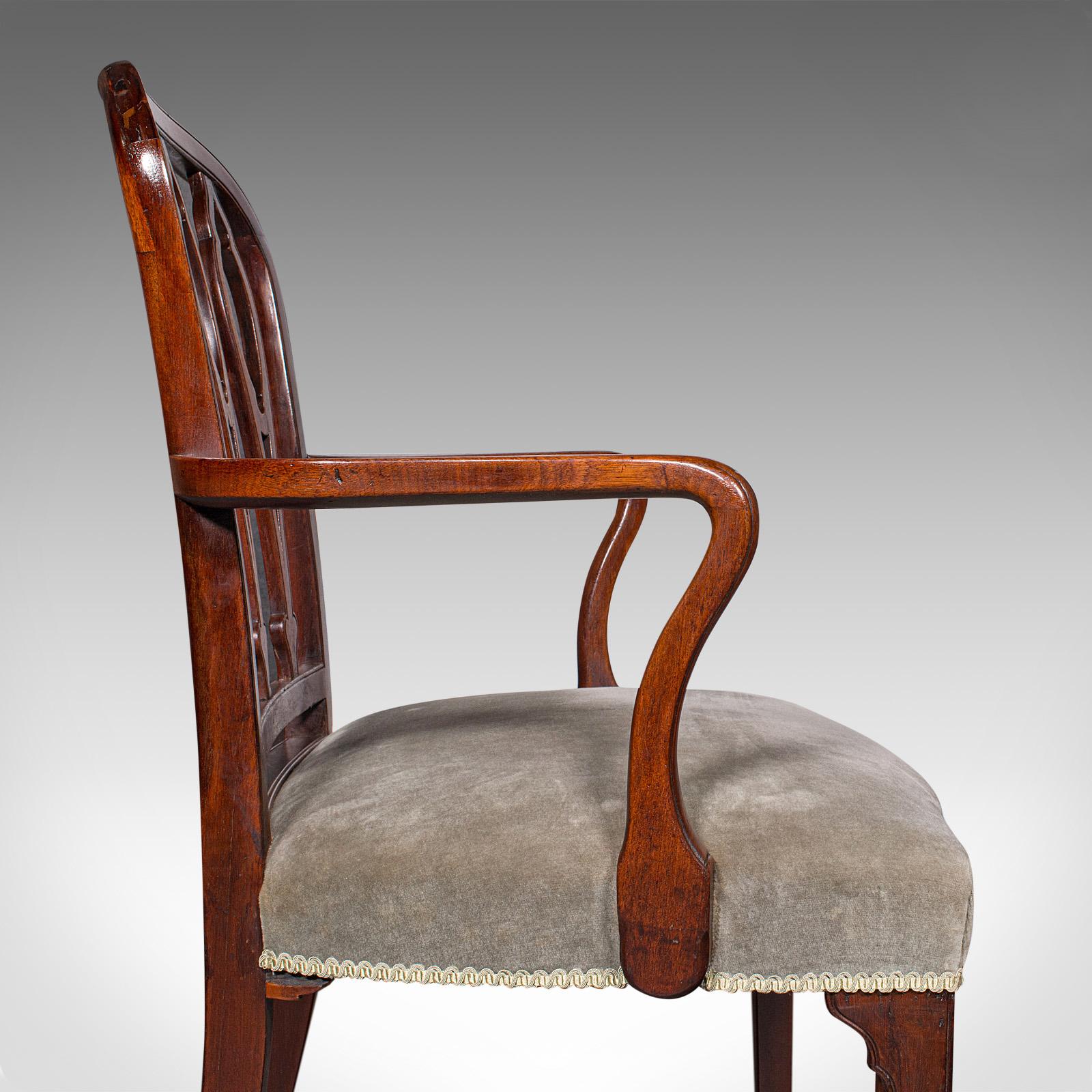 Sedia a gomito antica, inglese, in velluto, da salotto, da scrivania, georgiana, C.C. 1790 in vendita 4