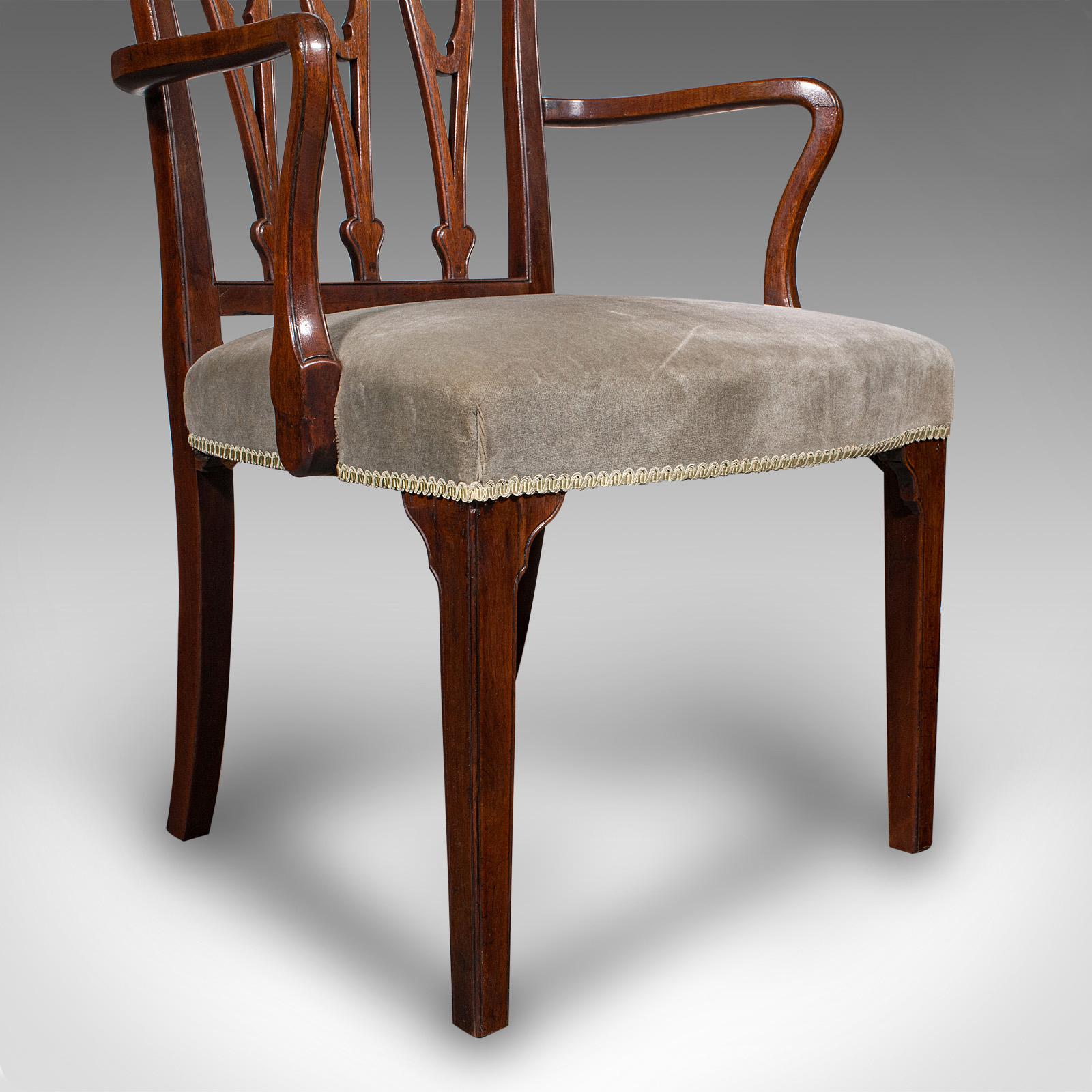 Sedia a gomito antica, inglese, in velluto, da salotto, da scrivania, georgiana, C.C. 1790 in vendita 5