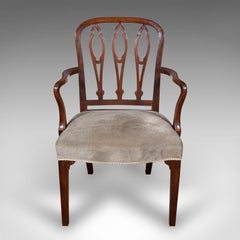 Antique Elbow Chair, English, Velour, Morning Room, Desk Seat, Georgian, C.1790