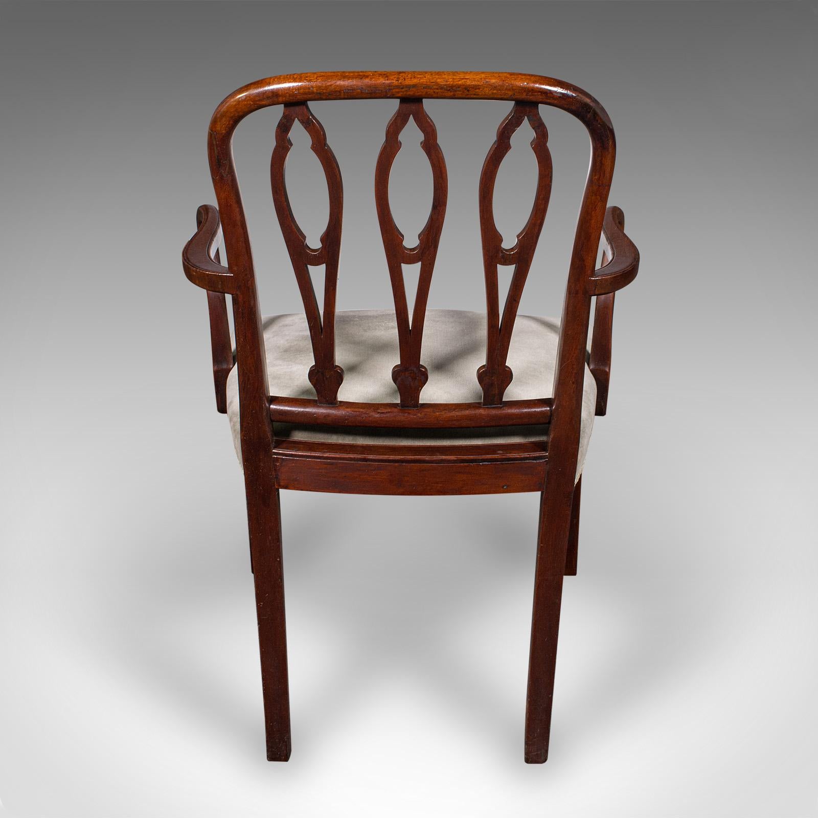 Georgiano Sedia a gomito antica, inglese, in velluto, da salotto, da scrivania, georgiana, C.C. 1790 in vendita