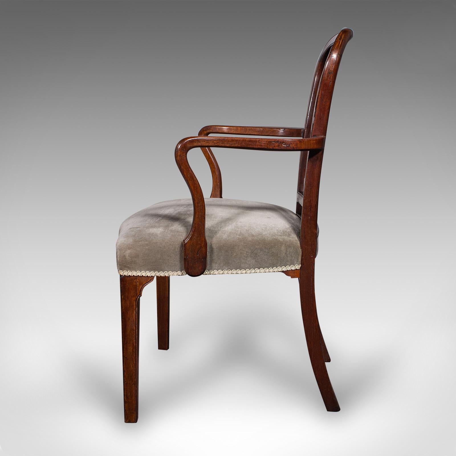 Sedia a gomito antica, inglese, in velluto, da salotto, da scrivania, georgiana, C.C. 1790 In condizioni buone in vendita a Hele, Devon, GB