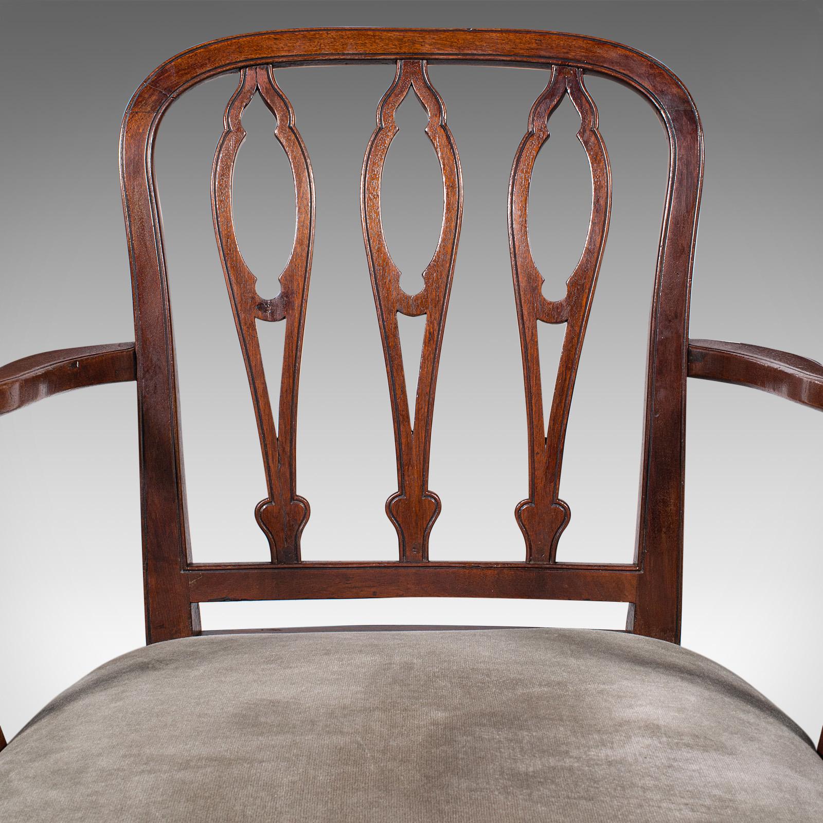 Sedia a gomito antica, inglese, in velluto, da salotto, da scrivania, georgiana, C.C. 1790 in vendita 1