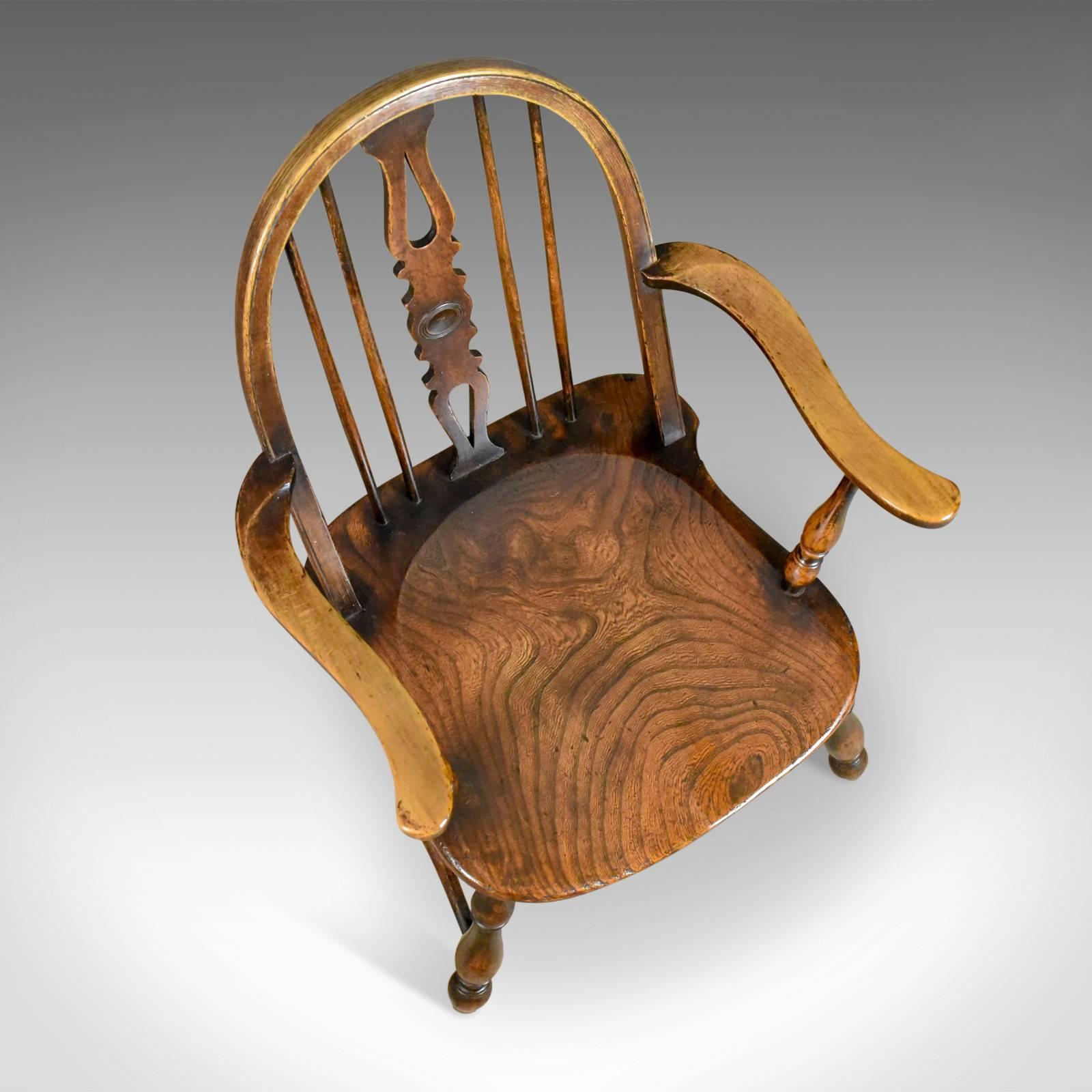 Antique Elbow Chair, English, Victorian, Bow Back Windsor, Beech Elm, circa 1890 1