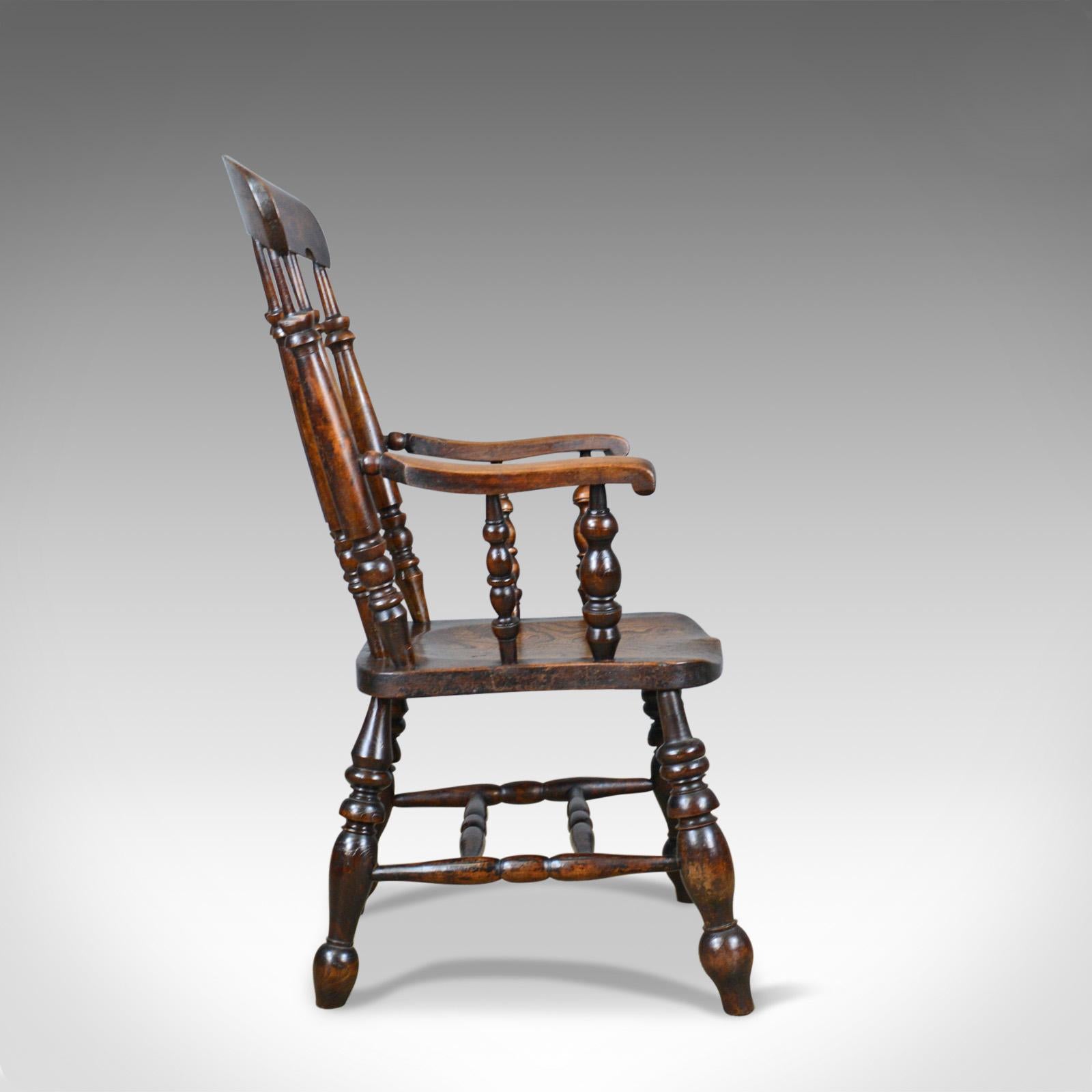 Antique Elbow Chair, English, Victorian, Stick Back Windsor, Elm, circa 1880 In Good Condition In Hele, Devon, GB