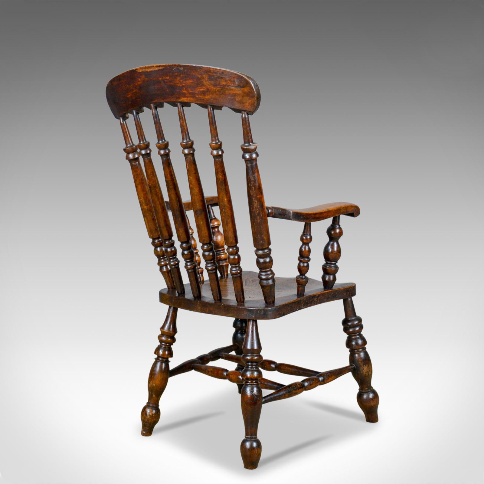 19th Century Antique Elbow Chair, English, Victorian, Stick Back Windsor, Elm, circa 1880