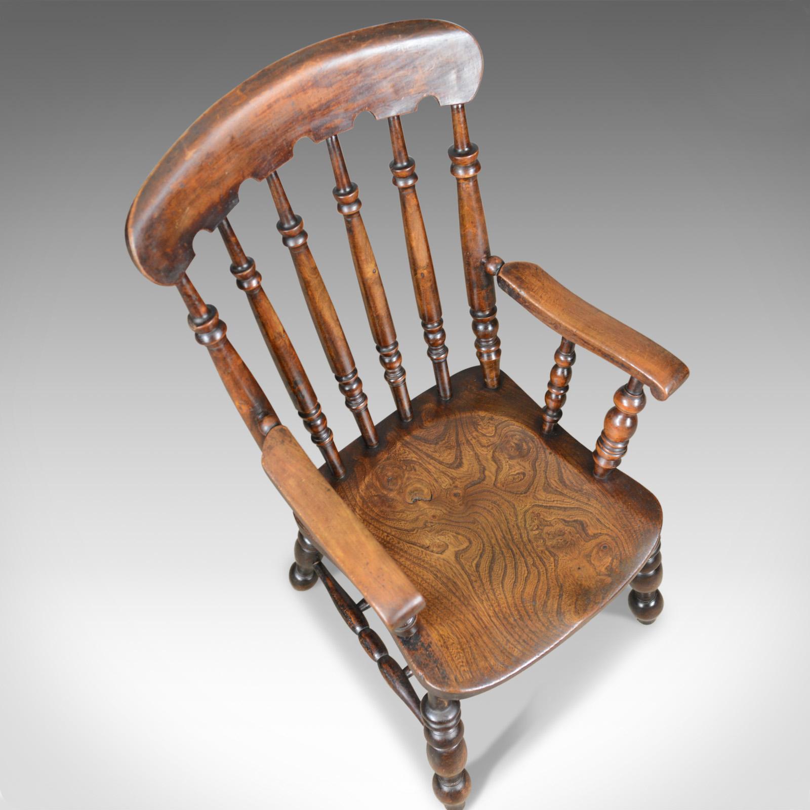 Antique Elbow Chair, English, Victorian, Stick Back Windsor, Elm, circa 1880 For Sale 2