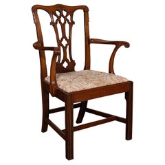 Antique Elbow Chair, English Walnut, After Chippendale, Georgian Revival, C.1860