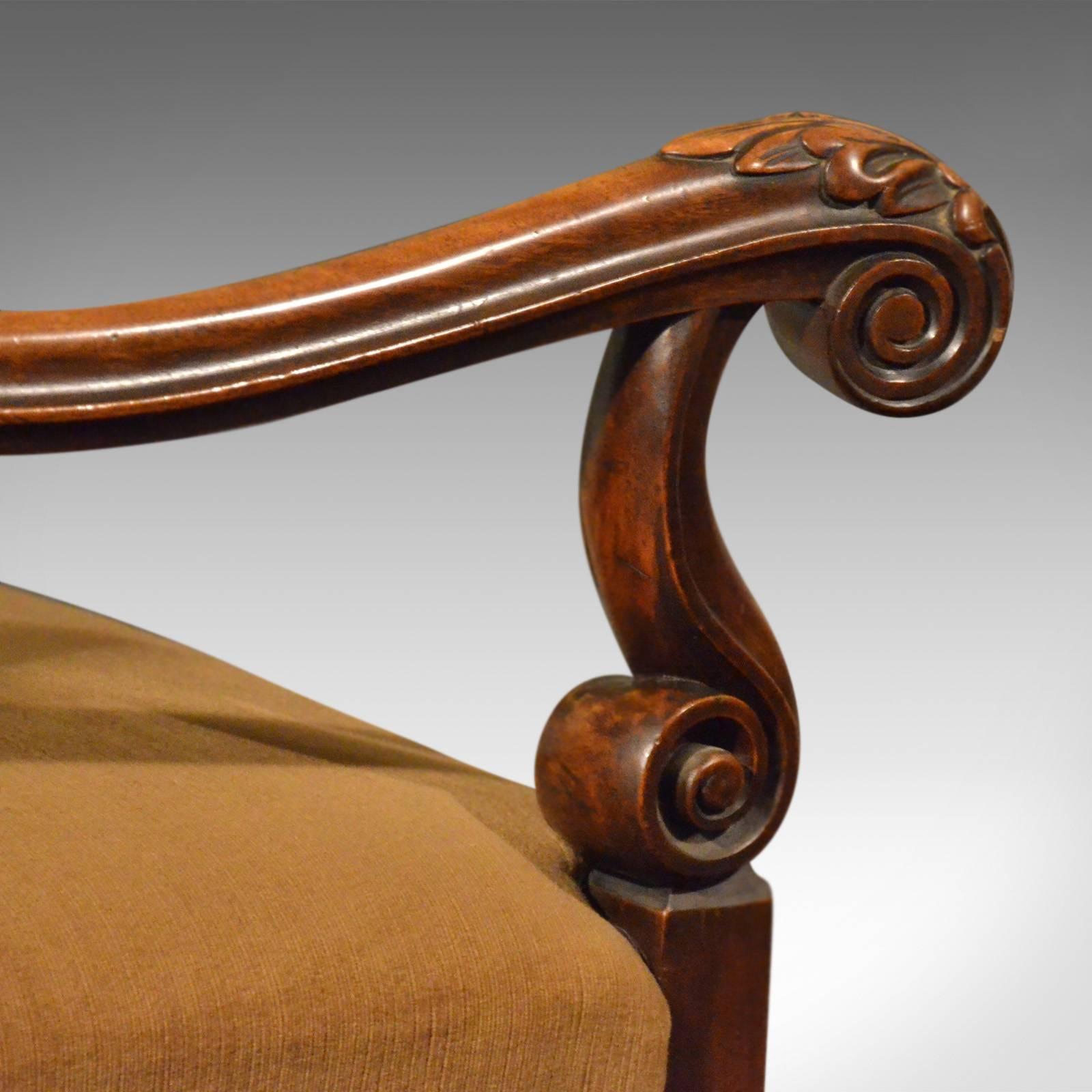 19th Century Antique Elbow Chair English Walnut Armchair Victorian, circa 1880