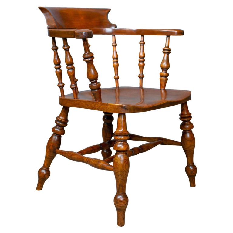 Antique Elbow Chair, Victorian, Elm, Bow-Back, Smokers, Captains Antique Elbow Chair, Victorian, Elm, Bow-Back, Smokers, Captains Desk - Antique Elbow Chair, Victorian, Elm, Bow-Back, Smokers, Captains
