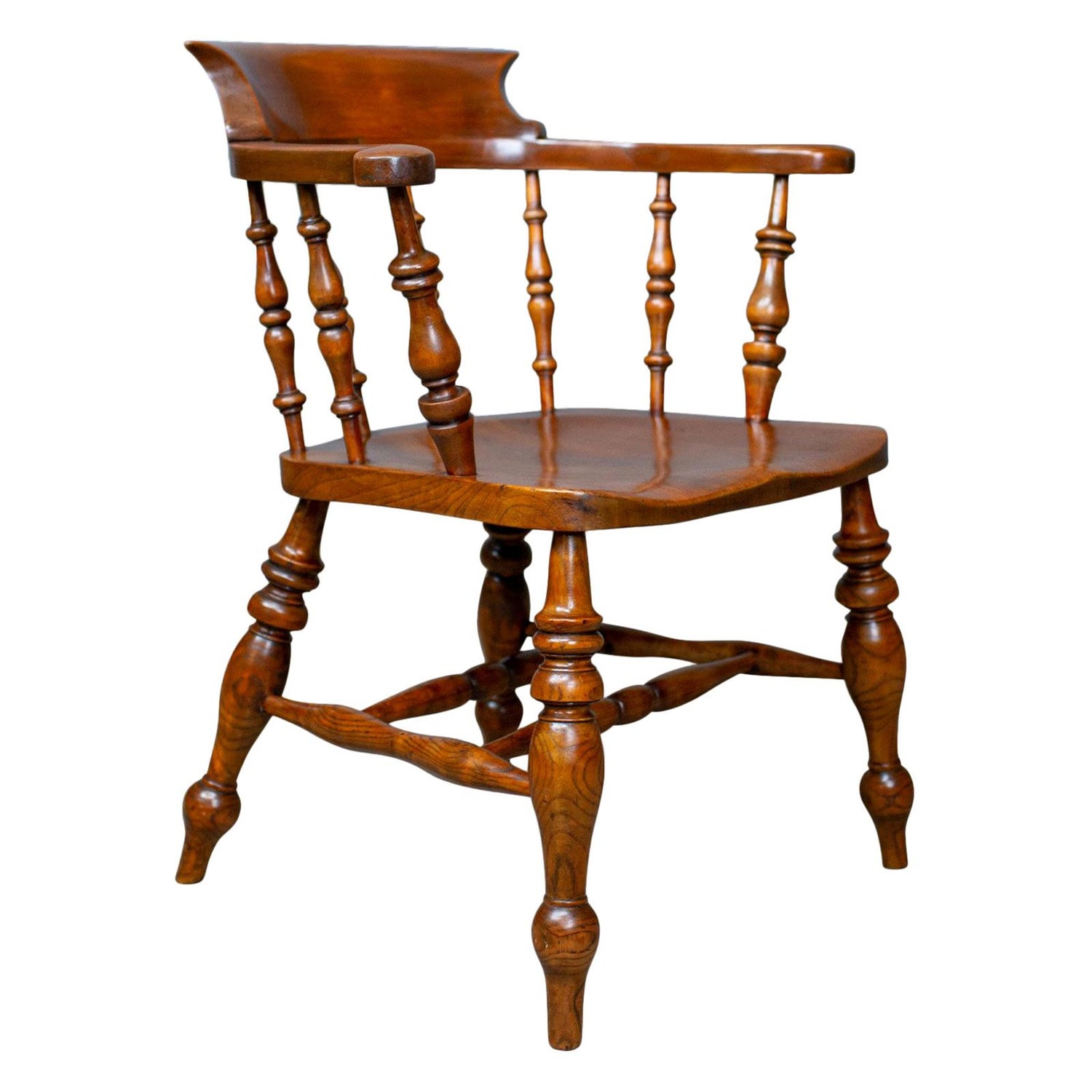 Antique Elbow Chair Victorian Elm Bow Back Smokers Captains
