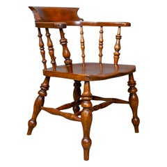 Antique Elbow Chair, Victorian, Elm, Bow-Back, Smokers, Captains Desk circa 1880
