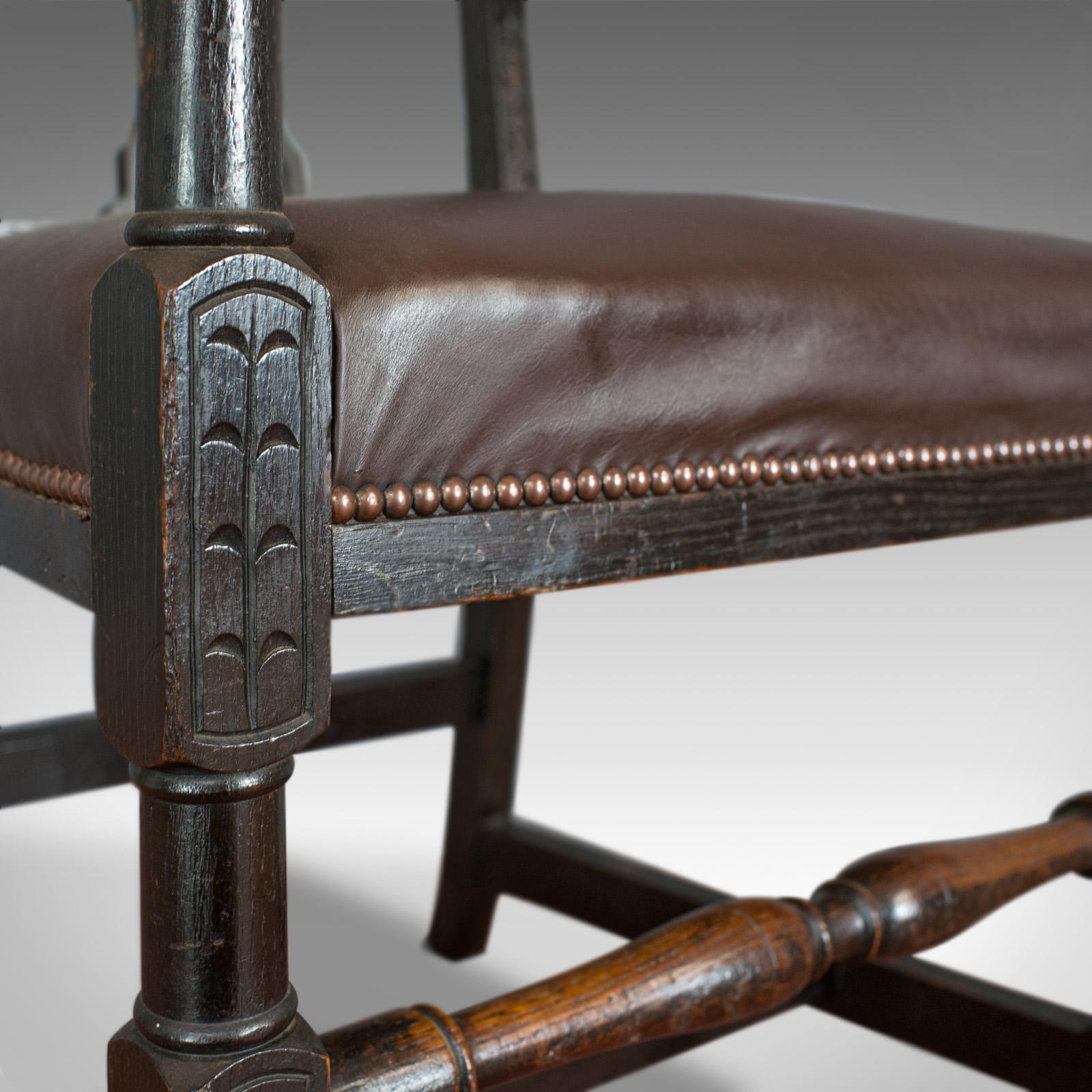 Antique Elbow Chair, Victorian, Oak, Leather, Carver, Armchair, circa 1870 6