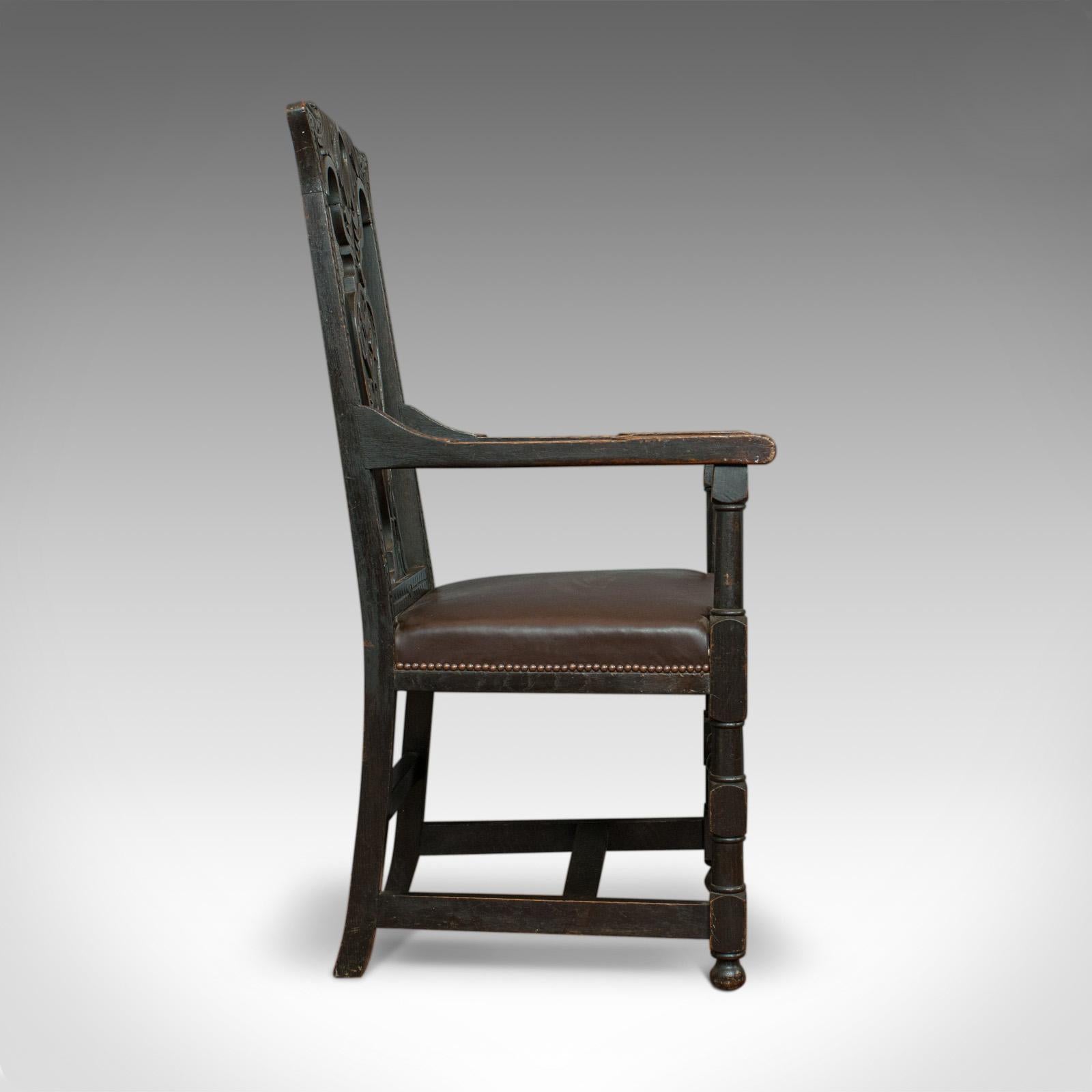 Antique Elbow Chair, Victorian, Oak, Leather, Carver, Armchair, circa 1870 In Good Condition In Hele, Devon, GB