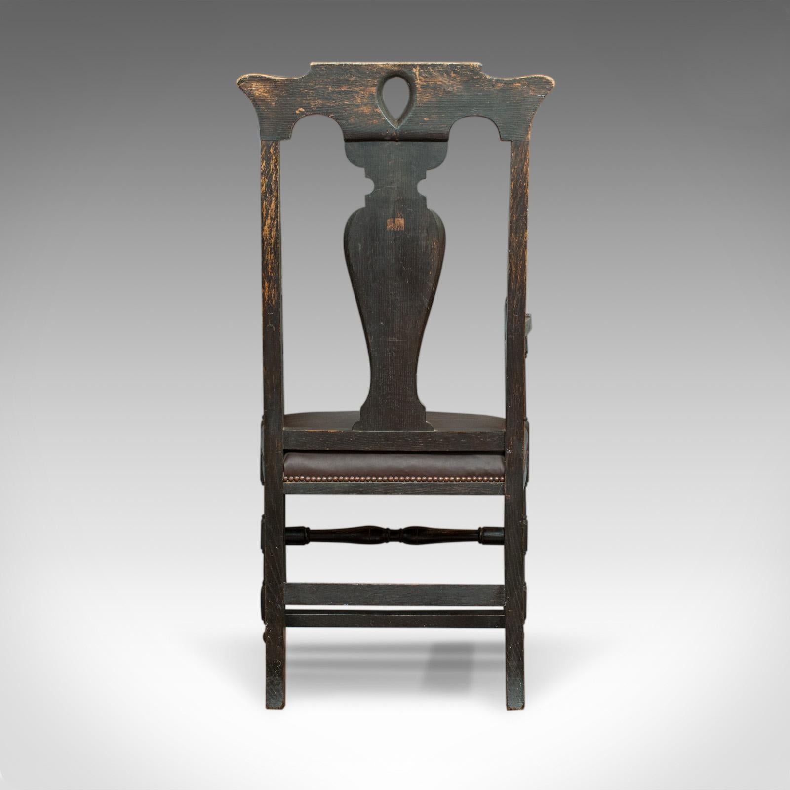 19th Century Antique Elbow Chair, Victorian, Oak, Leather, Carver, Armchair, circa 1870