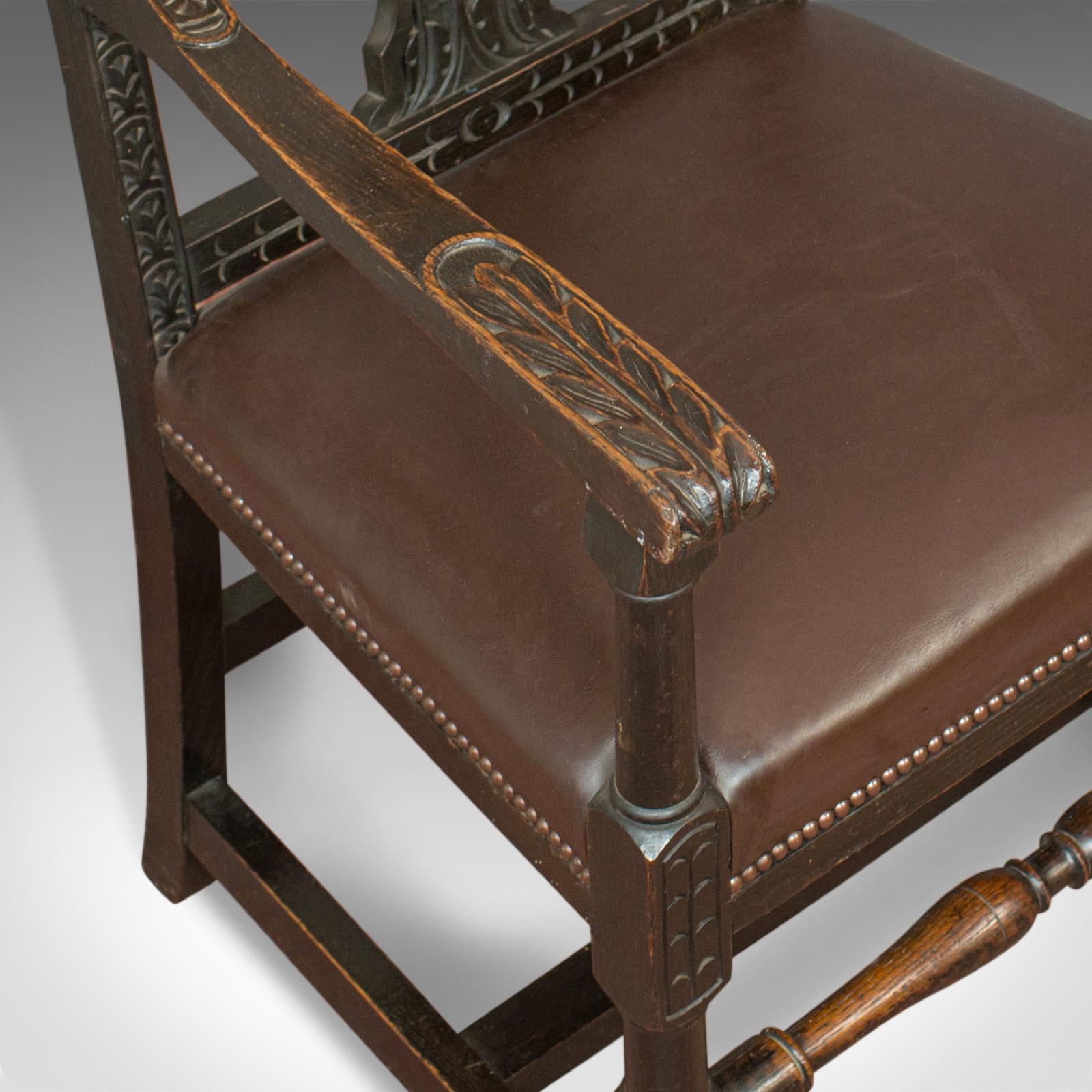 Antique Elbow Chair, Victorian, Oak, Leather, Carver, Armchair, circa 1870 4