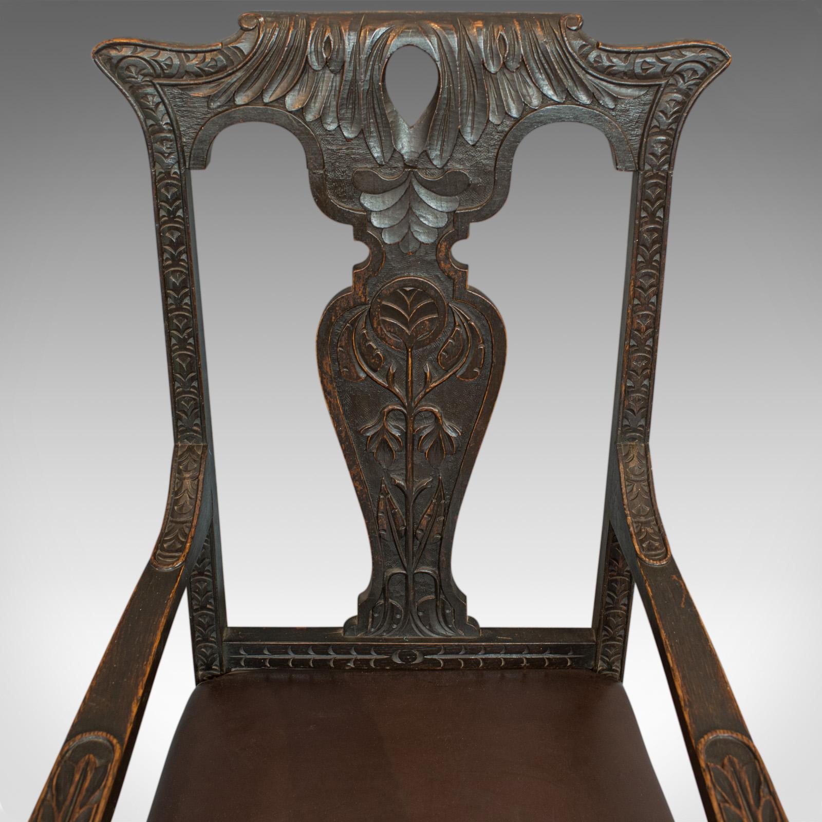 Antique Elbow Chair, Victorian, Oak, Leather, Carver, Armchair, circa 1870 2
