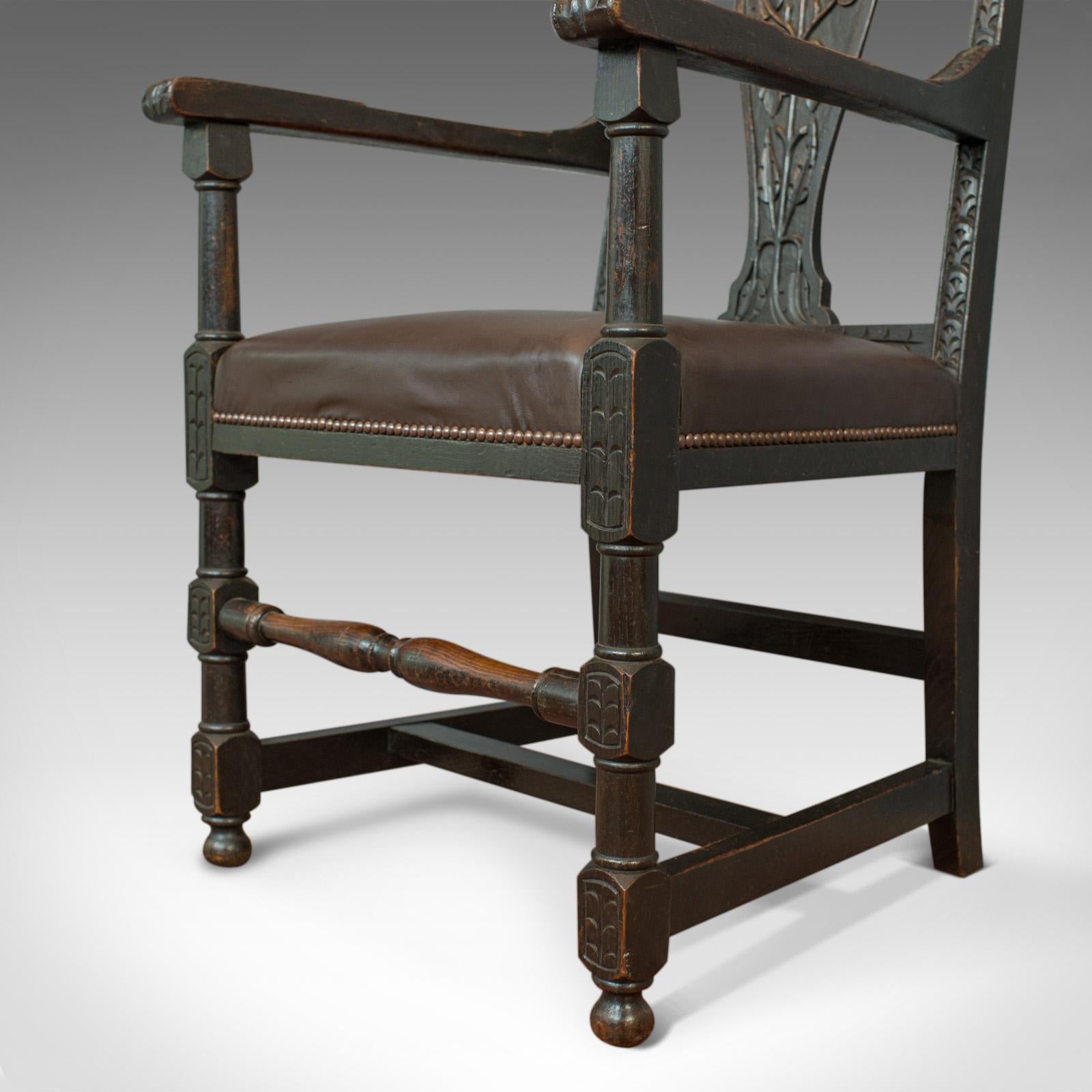 Antique Elbow Chair, Victorian, Oak, Leather, Carver, Armchair, circa 1870 5