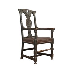 Antique Elbow Chair, Victorian, Oak, Leather, Carver, Armchair, circa 1870