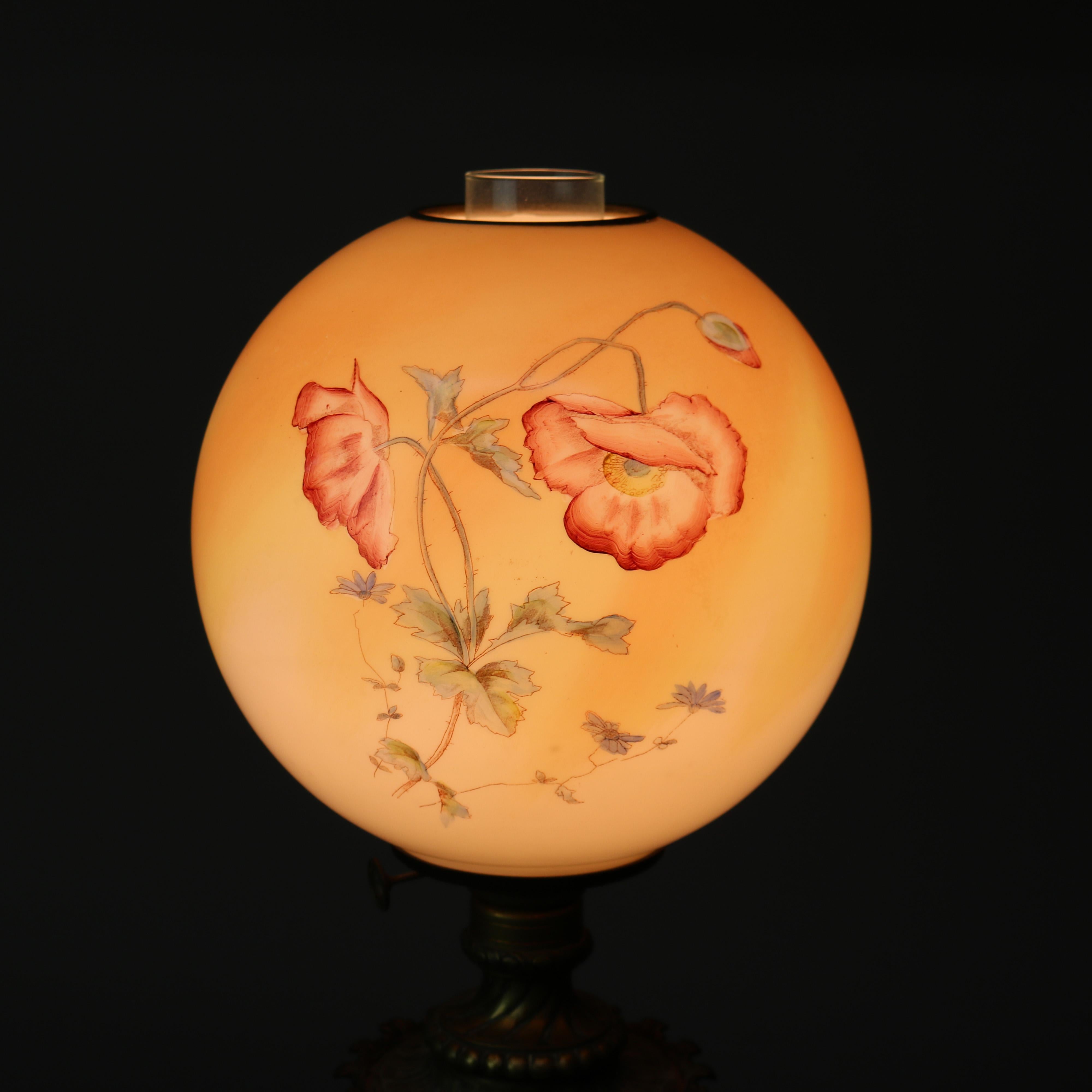 Américain Ancienne lampe de bureau électrifiée émaillée avec le vent, vers 1890 en vente
