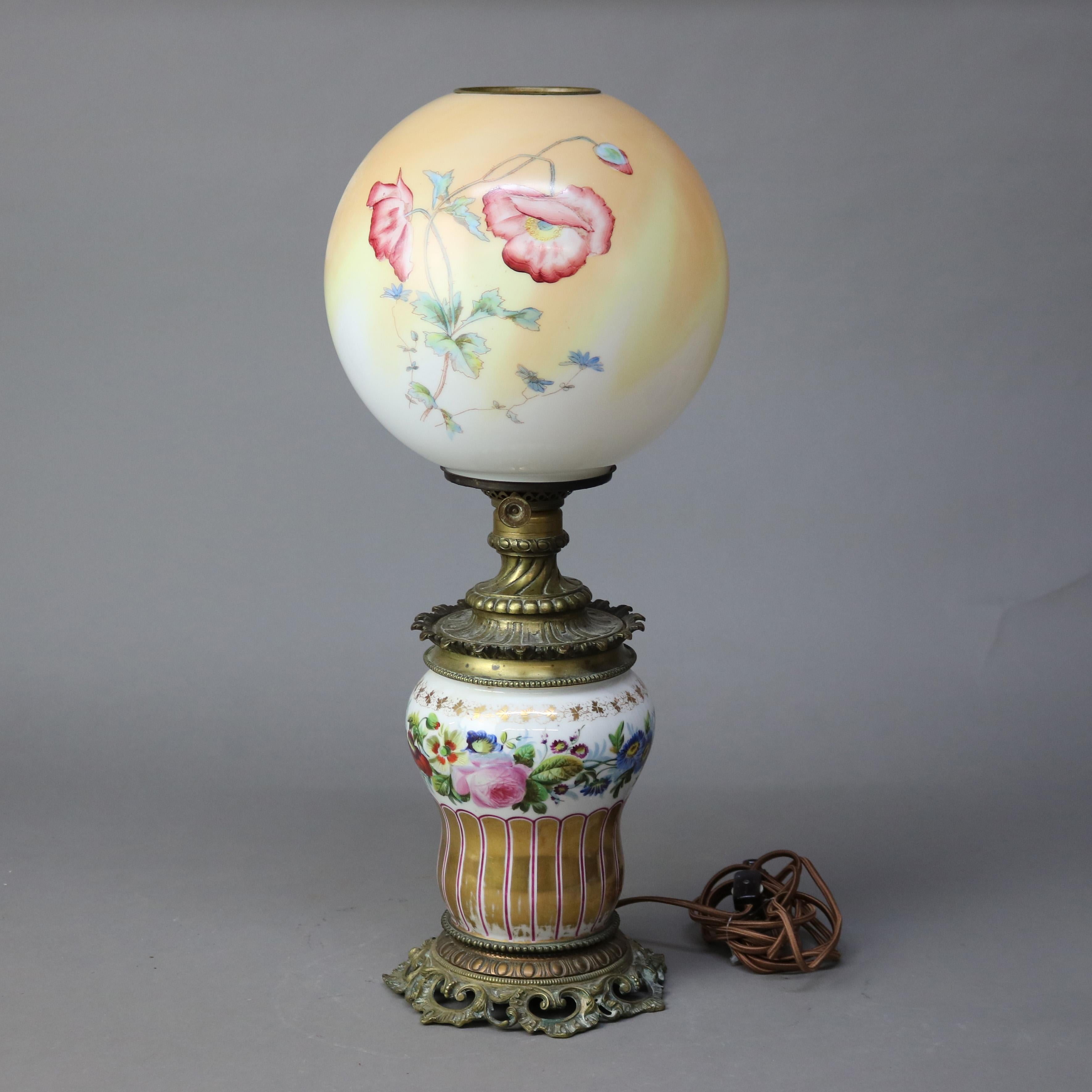 Émaillé Ancienne lampe de bureau électrifiée émaillée avec le vent, vers 1890 en vente