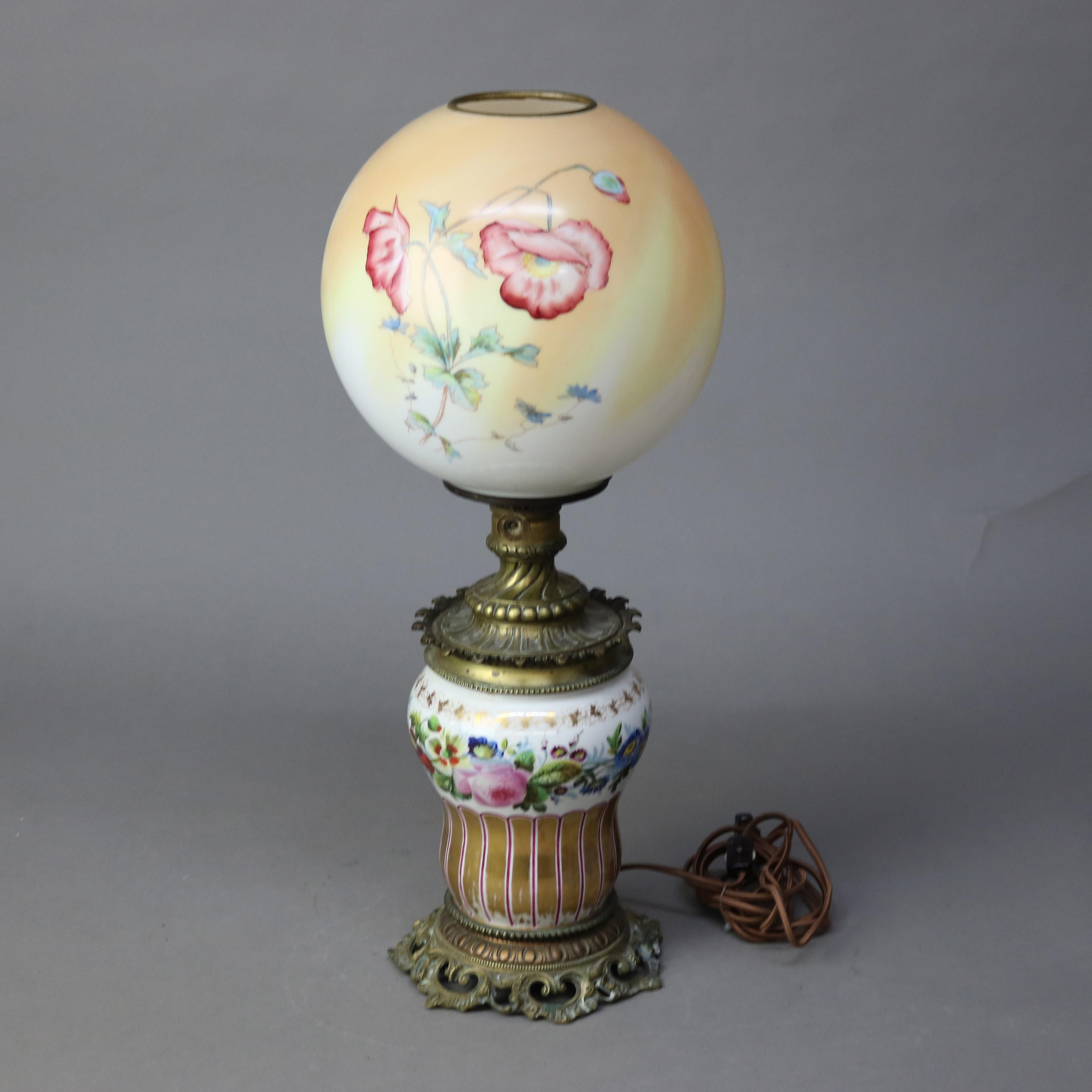 Ancienne lampe de bureau électrifiée émaillée avec le vent, vers 1890 Bon état - En vente à Big Flats, NY