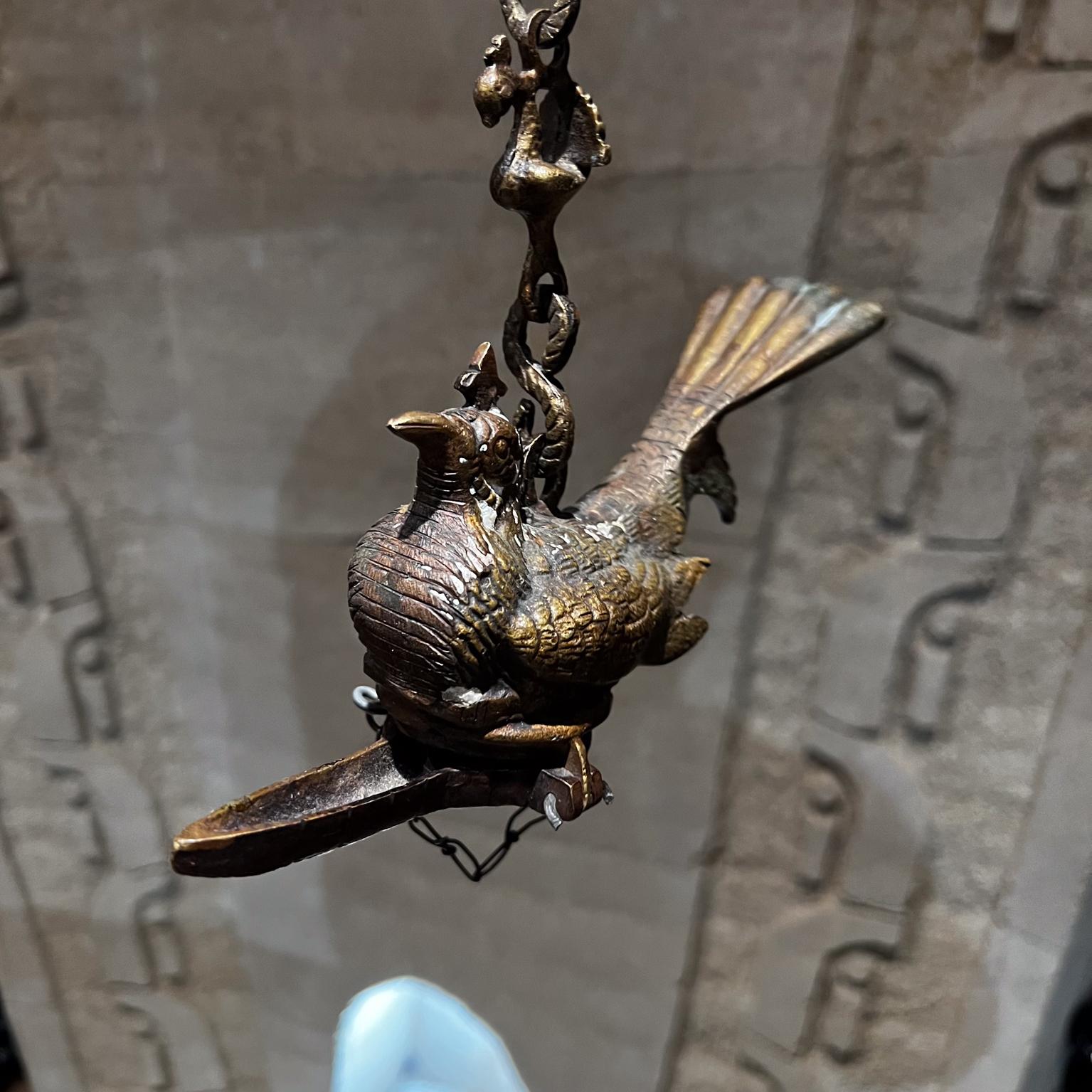 Antique Elegance Hanging Bird Feeder Oil Lamp in Bronze For Sale 5