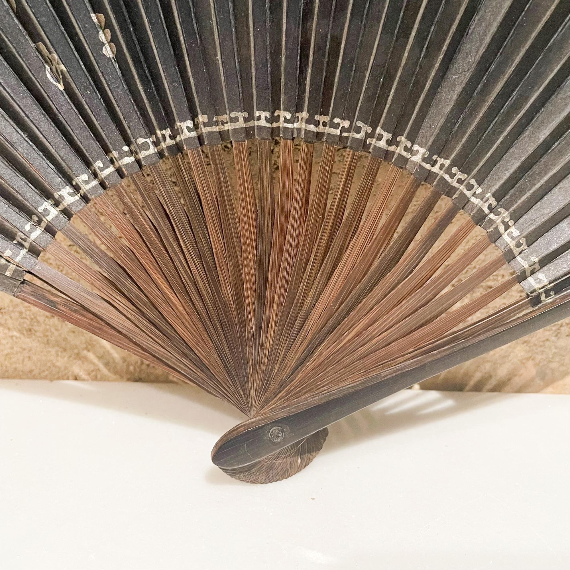 Antique Elegance Japanese Black Folding Fan Exotic Rosewood Lovely Asian Detail 1