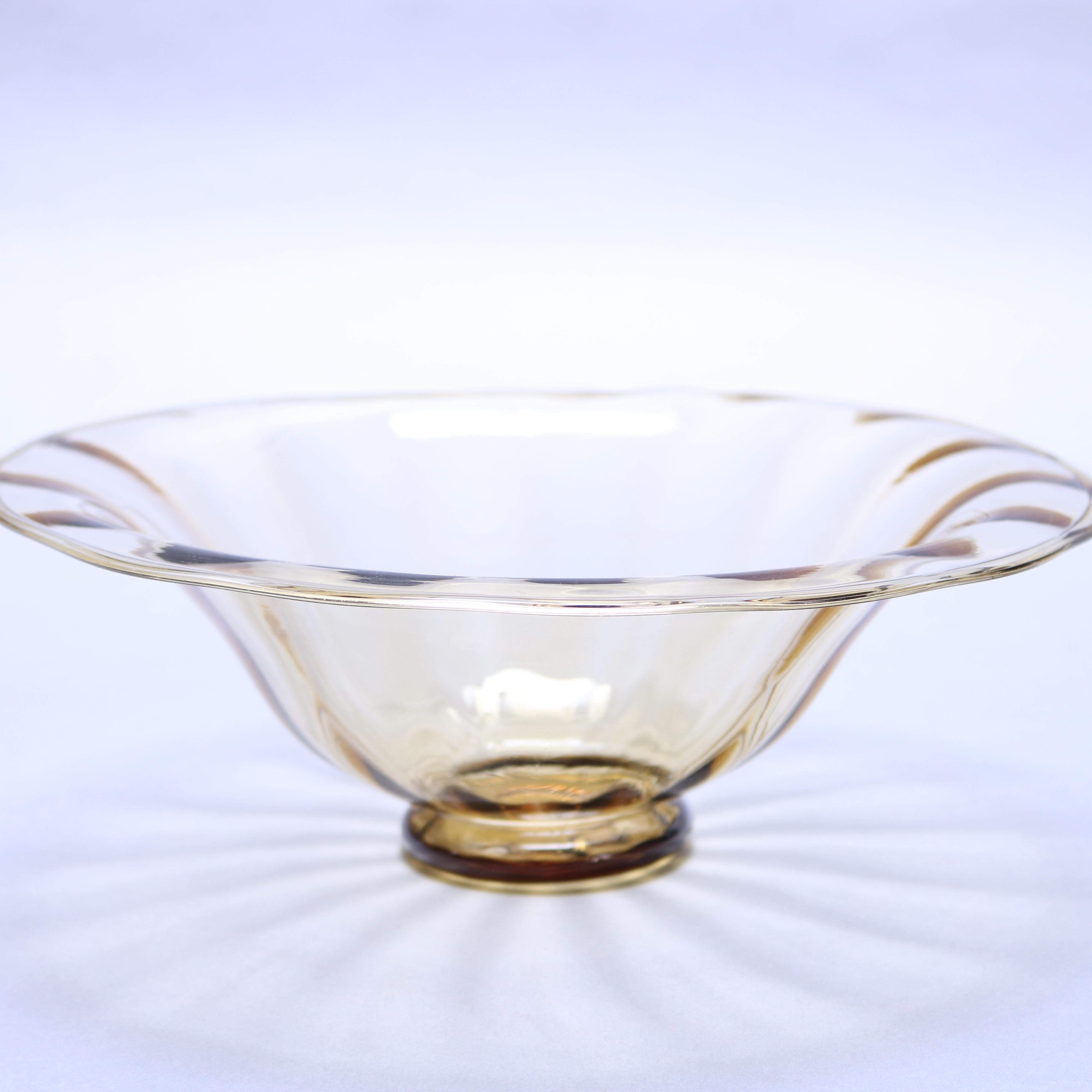 American Antique Elegant Amber Glass Flared Center Bowl, circa 1920