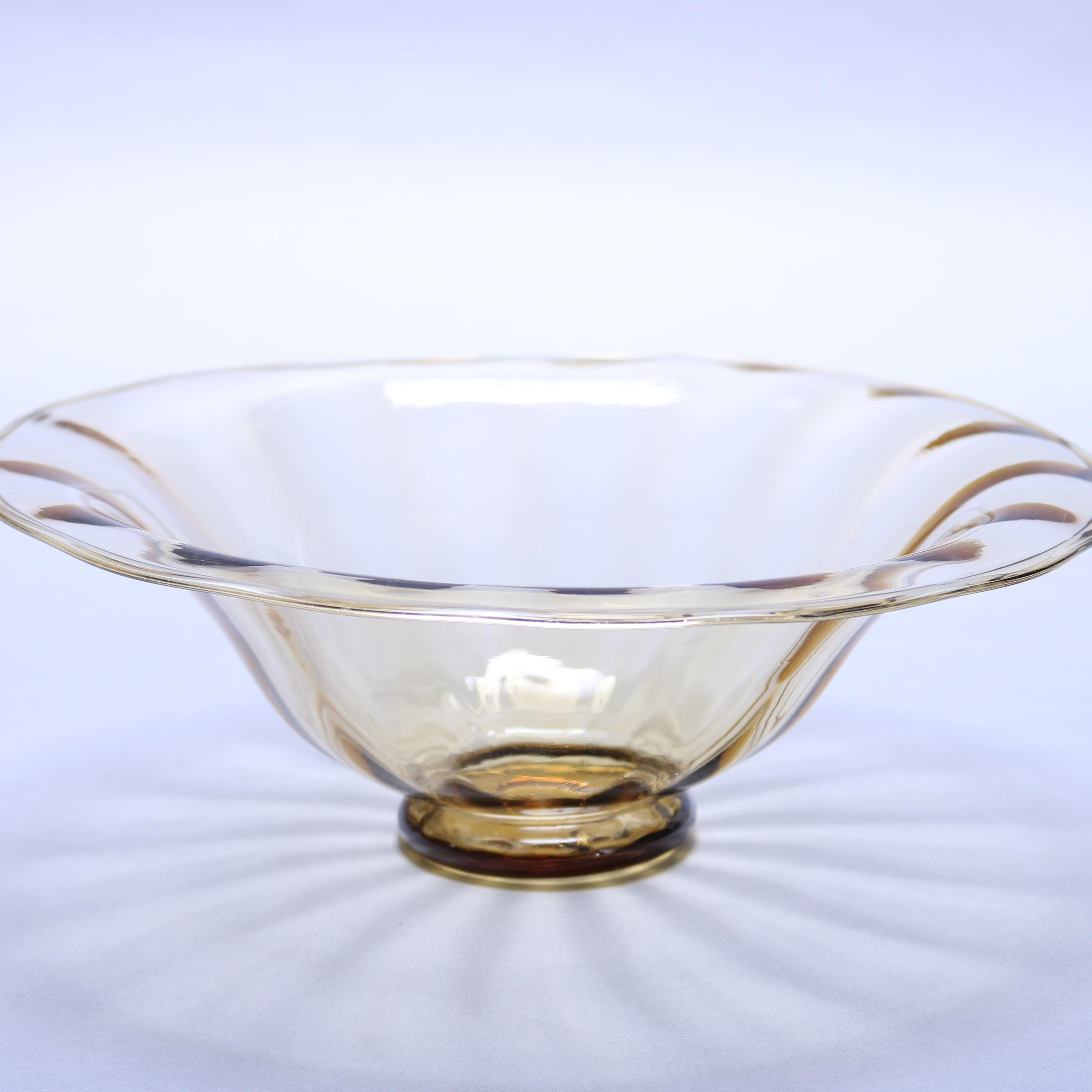 20th Century Antique Elegant Amber Glass Flared Center Bowl, circa 1920