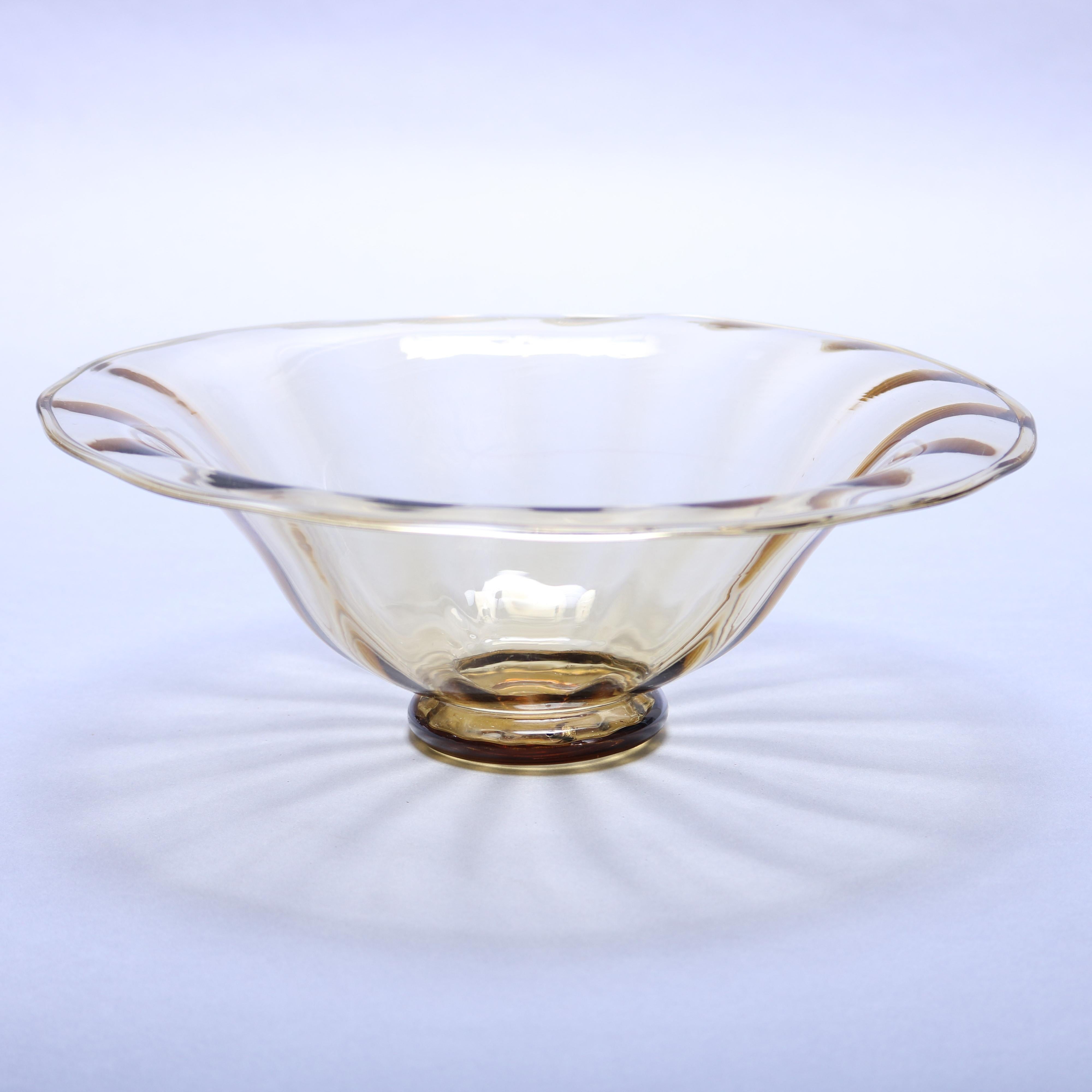 Art Glass Antique Elegant Amber Glass Flared Center Bowl, circa 1920