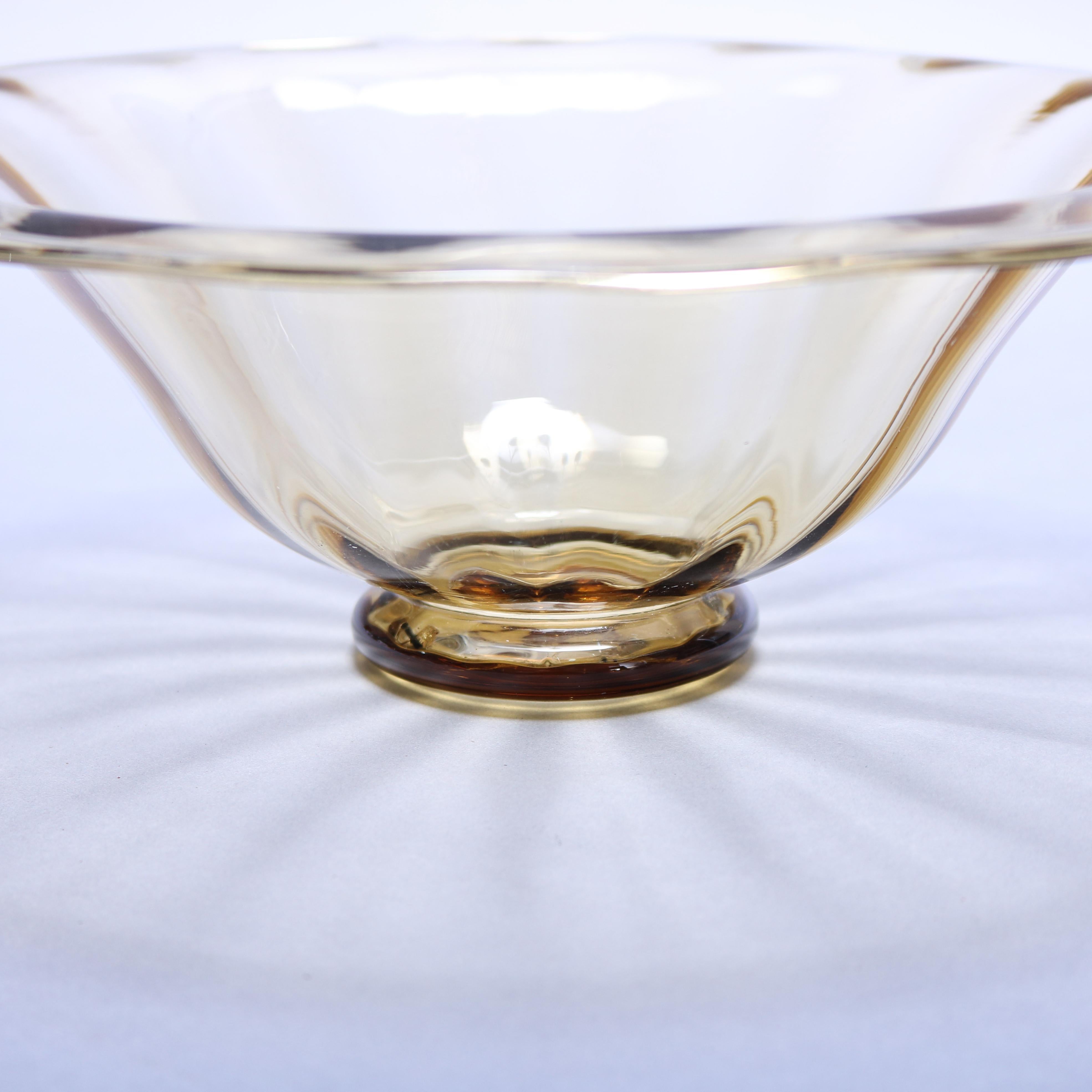 Antique Elegant Amber Glass Flared Center Bowl, circa 1920 3