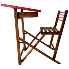 Vintage Elegant and Decorative Foldable Wooden Children's Desk and Seat