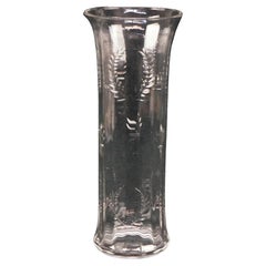Antique Elegant Clear Paneled Glass Vase, Etched Laurel Wreath & Flower, c1920