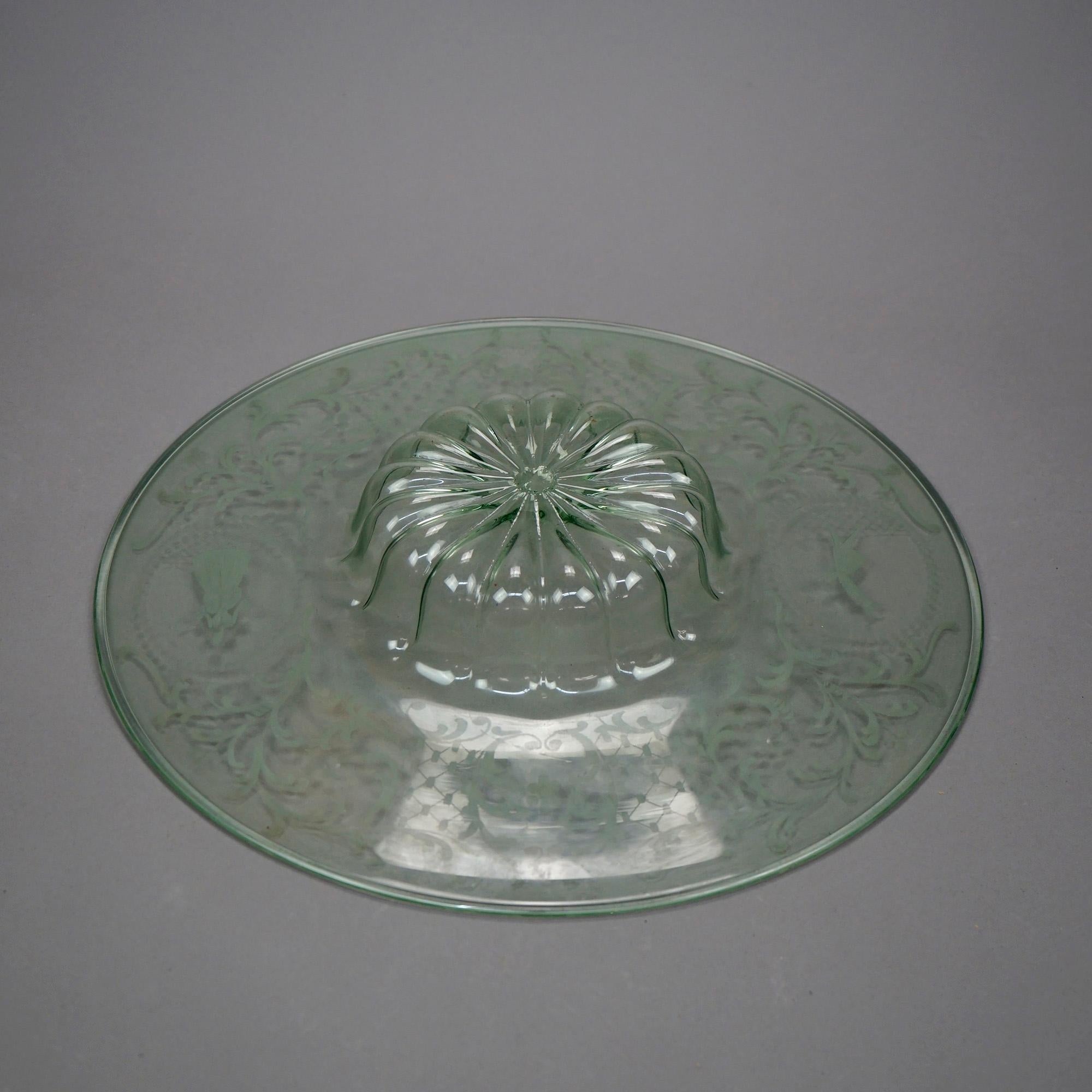 Antique Elegant Etched Glass Cameo Charger Center Bowl Circa 1920 For Sale 7